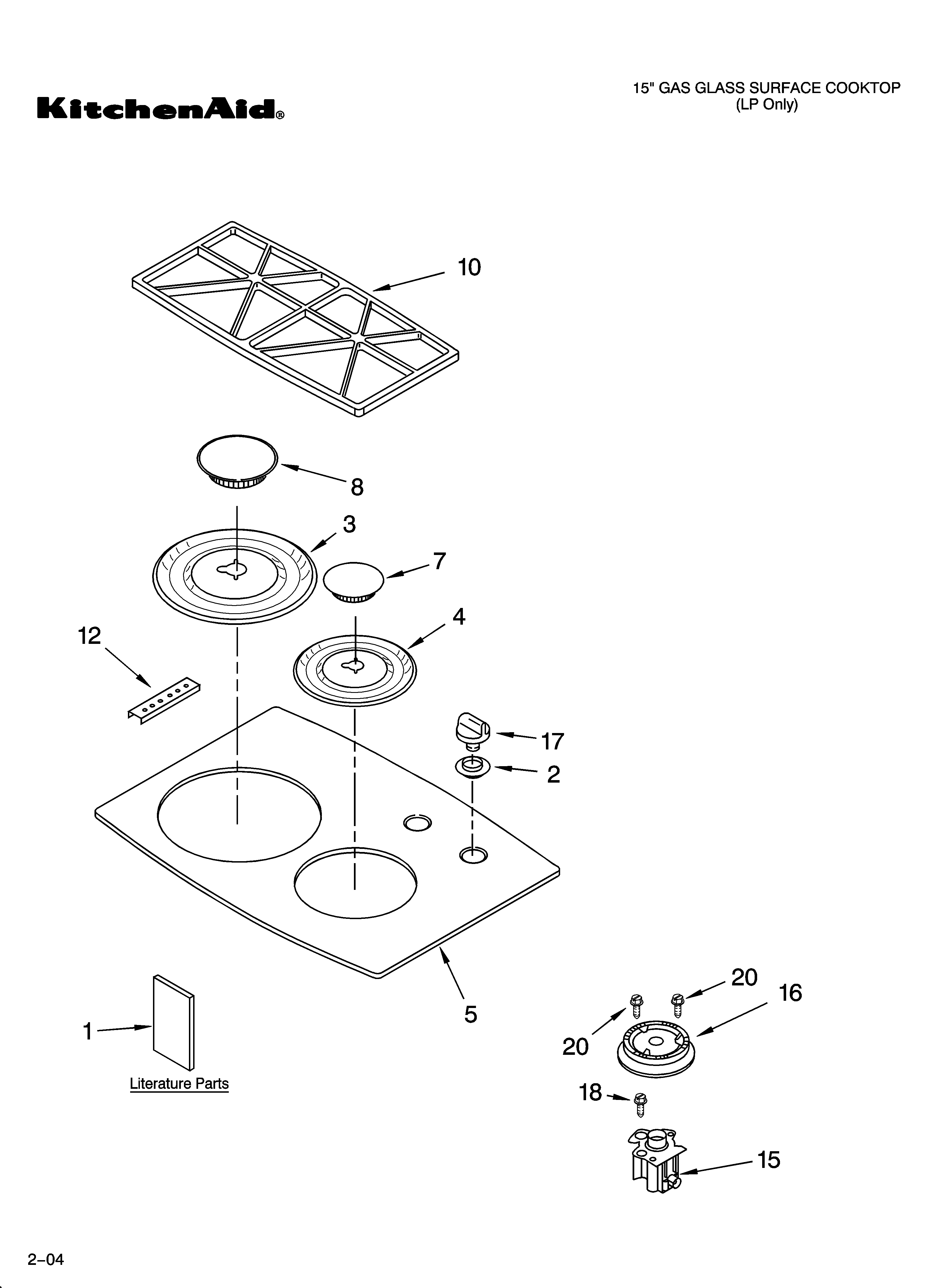 Cooktop, burner and grate parts