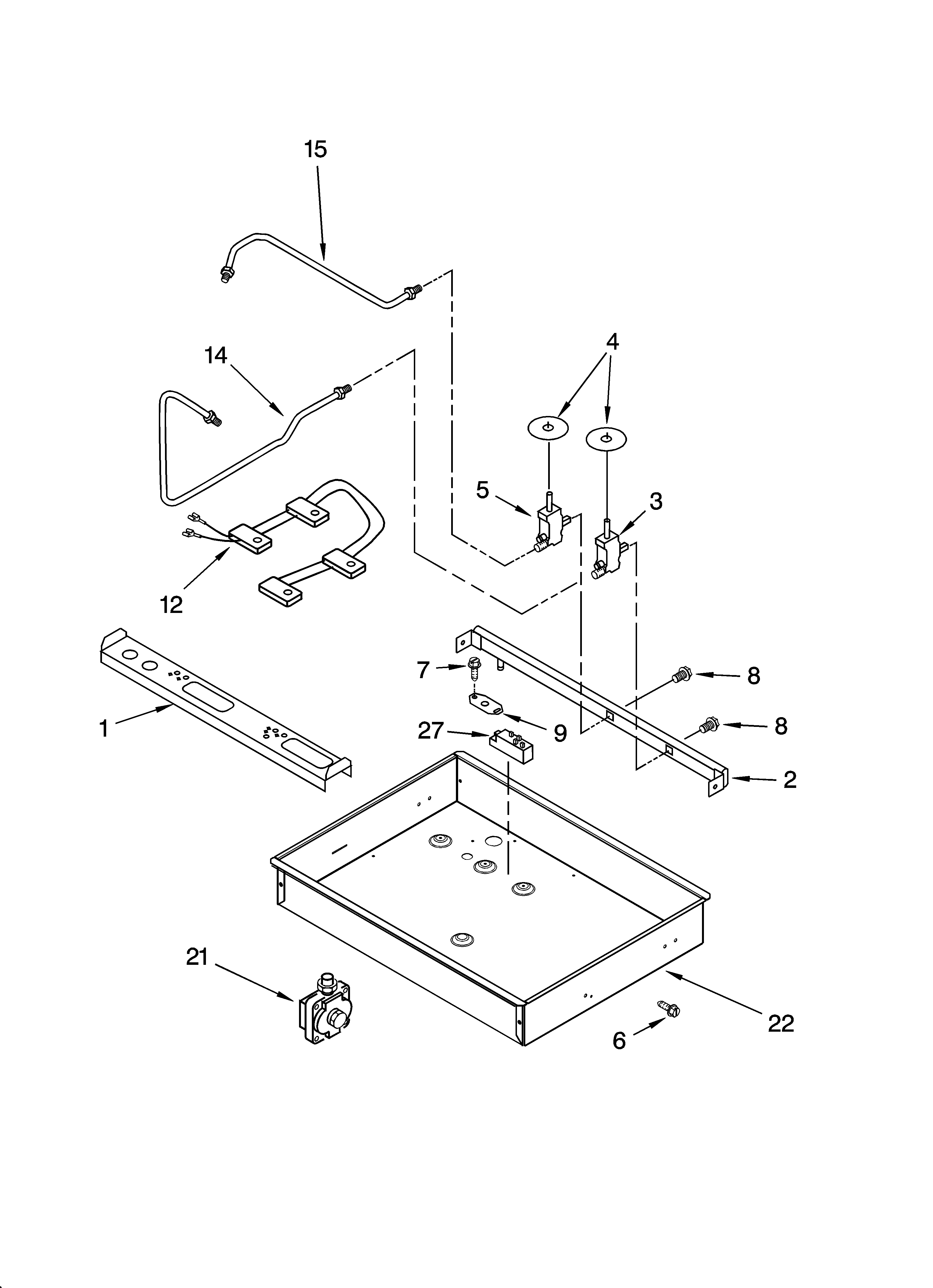 Burner box, gas valves, and switches