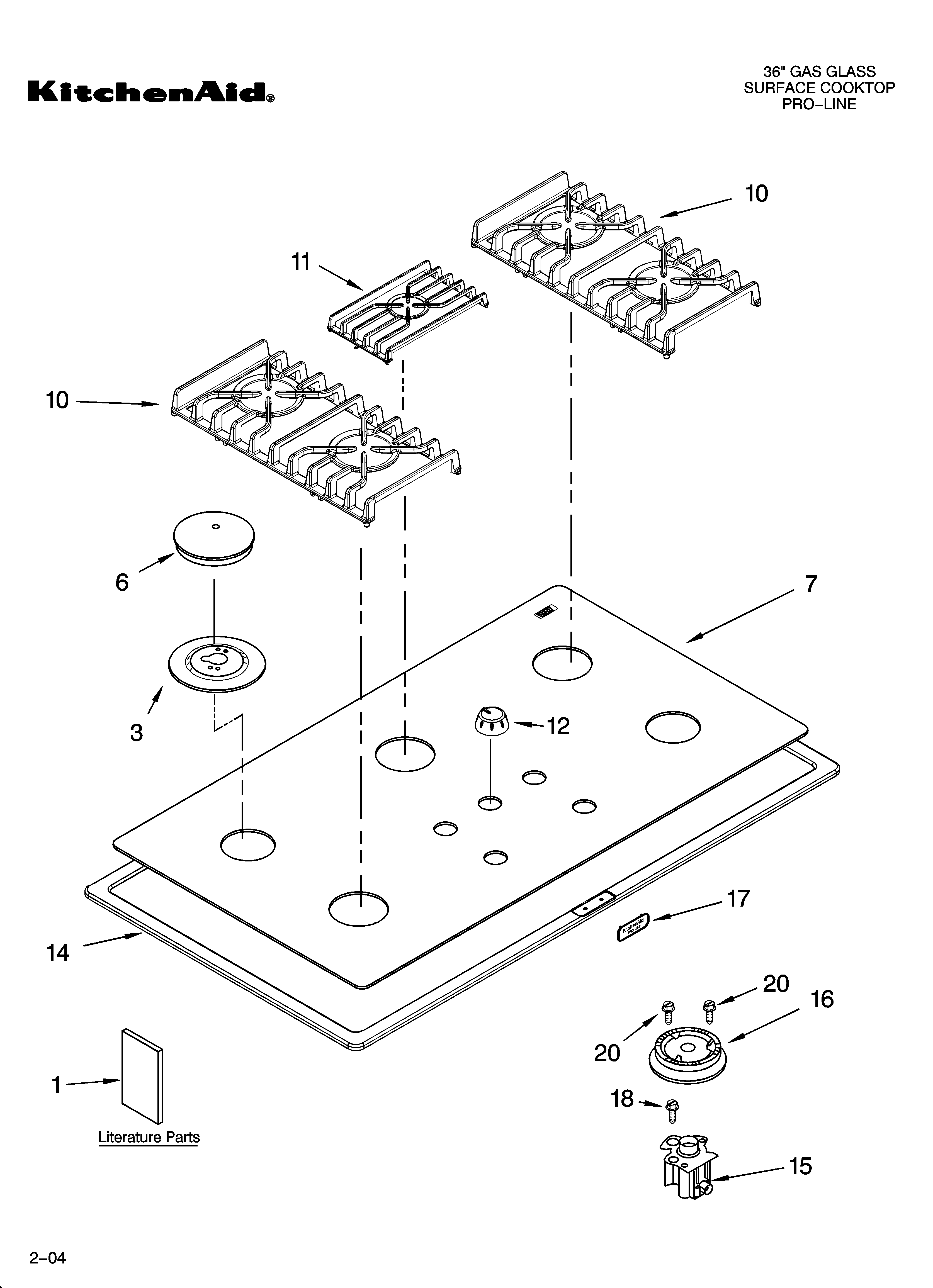 Cooktop, burner and grate parts