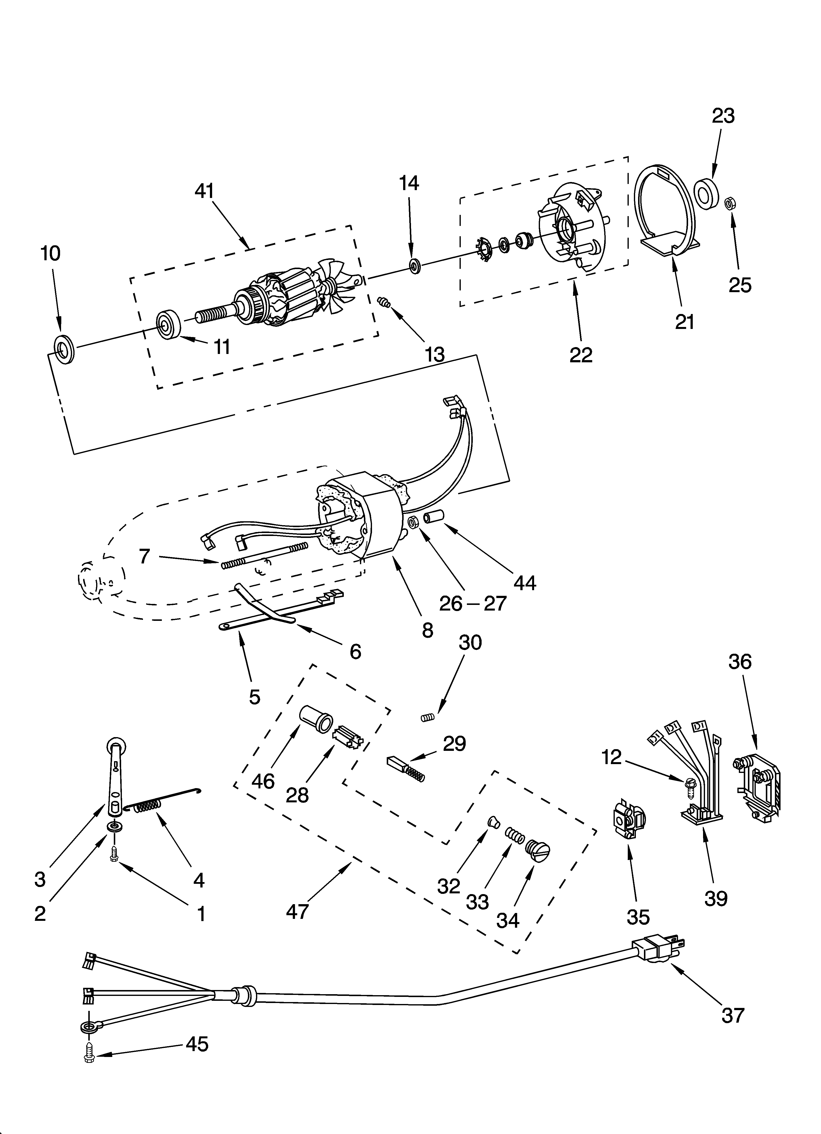 Motor and control parts