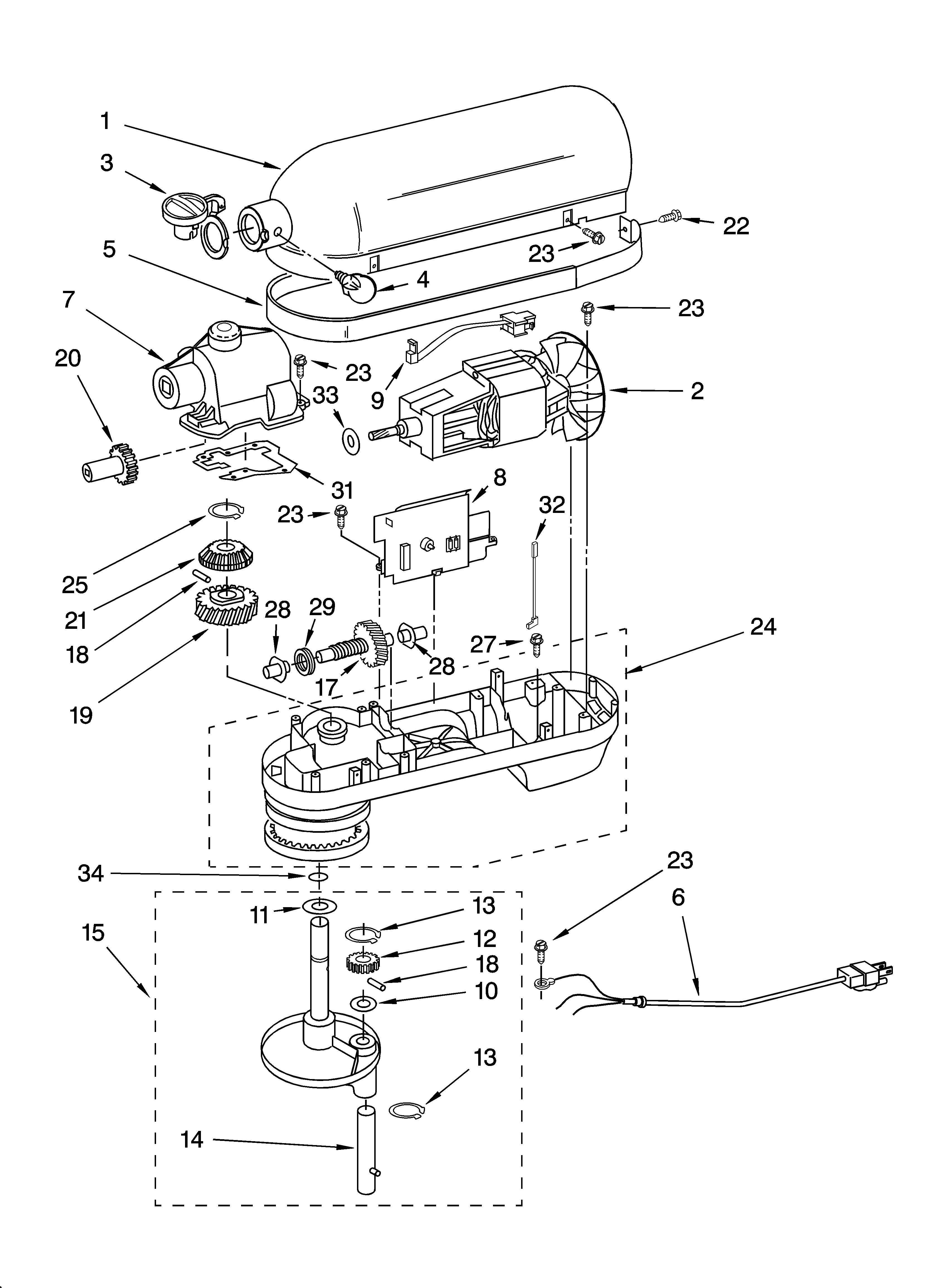 Case, gearing, planetary unit and accessory parts