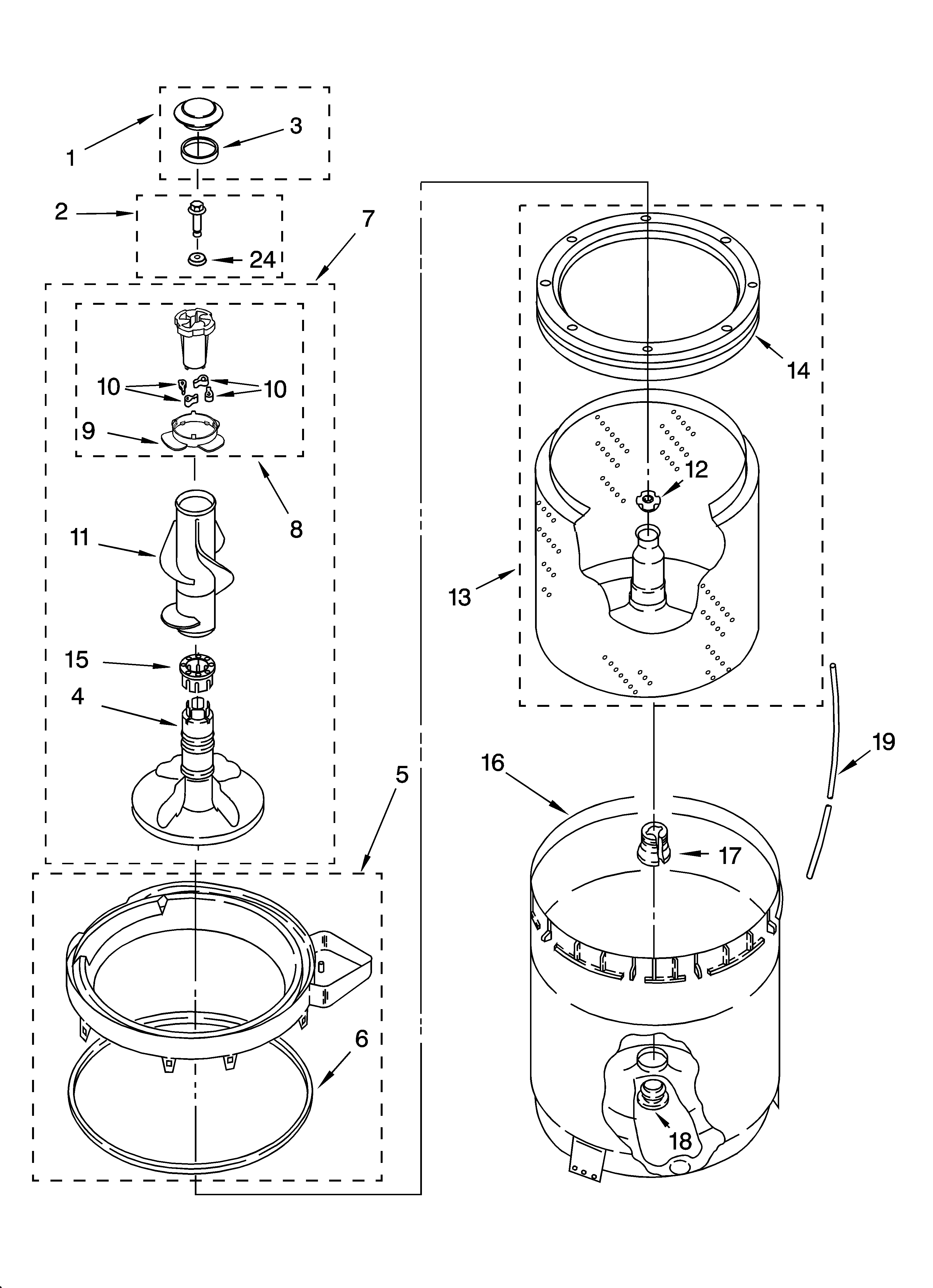 Agitator, basket and tub parts