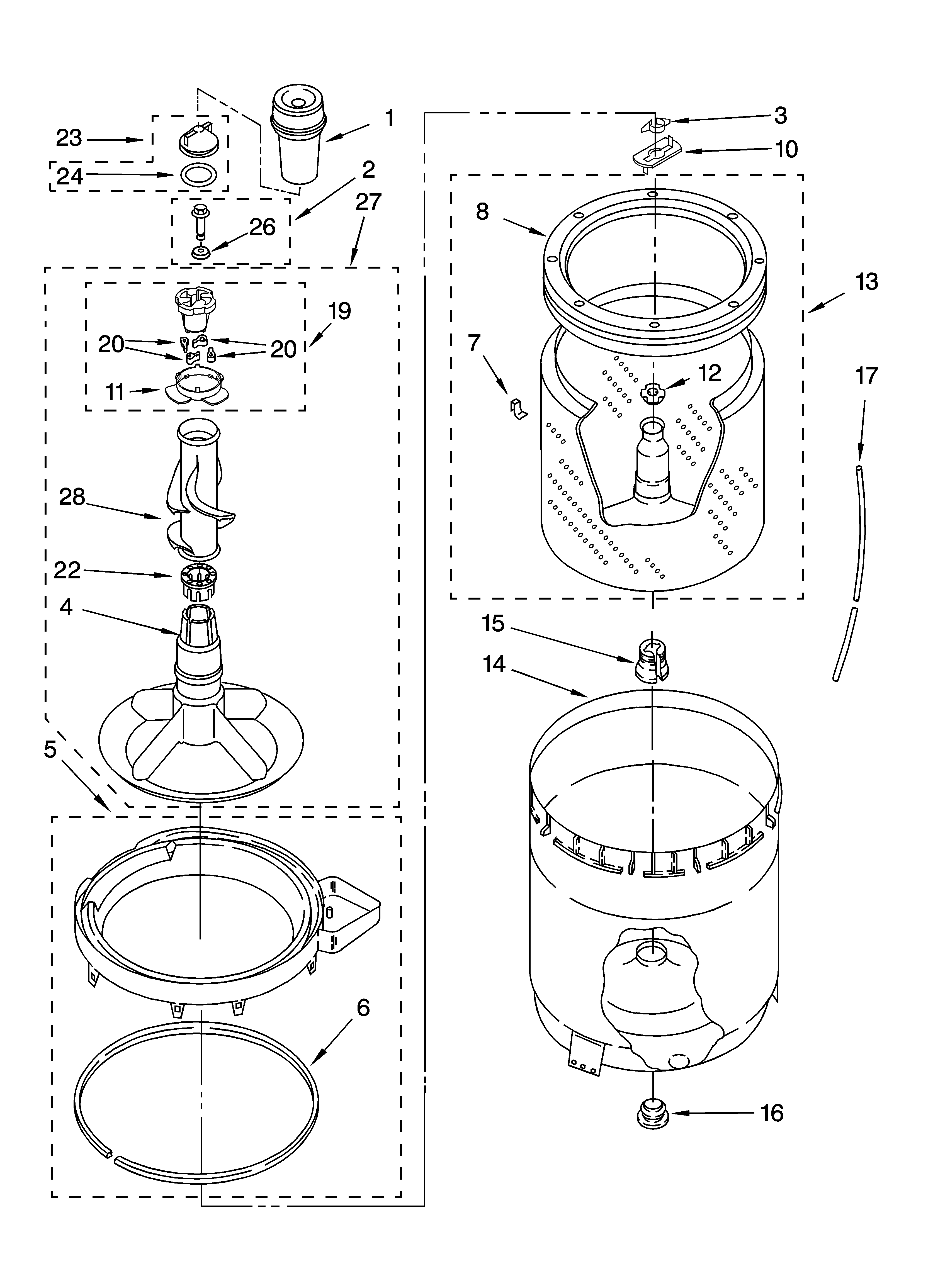 Agitator, basket and tub parts