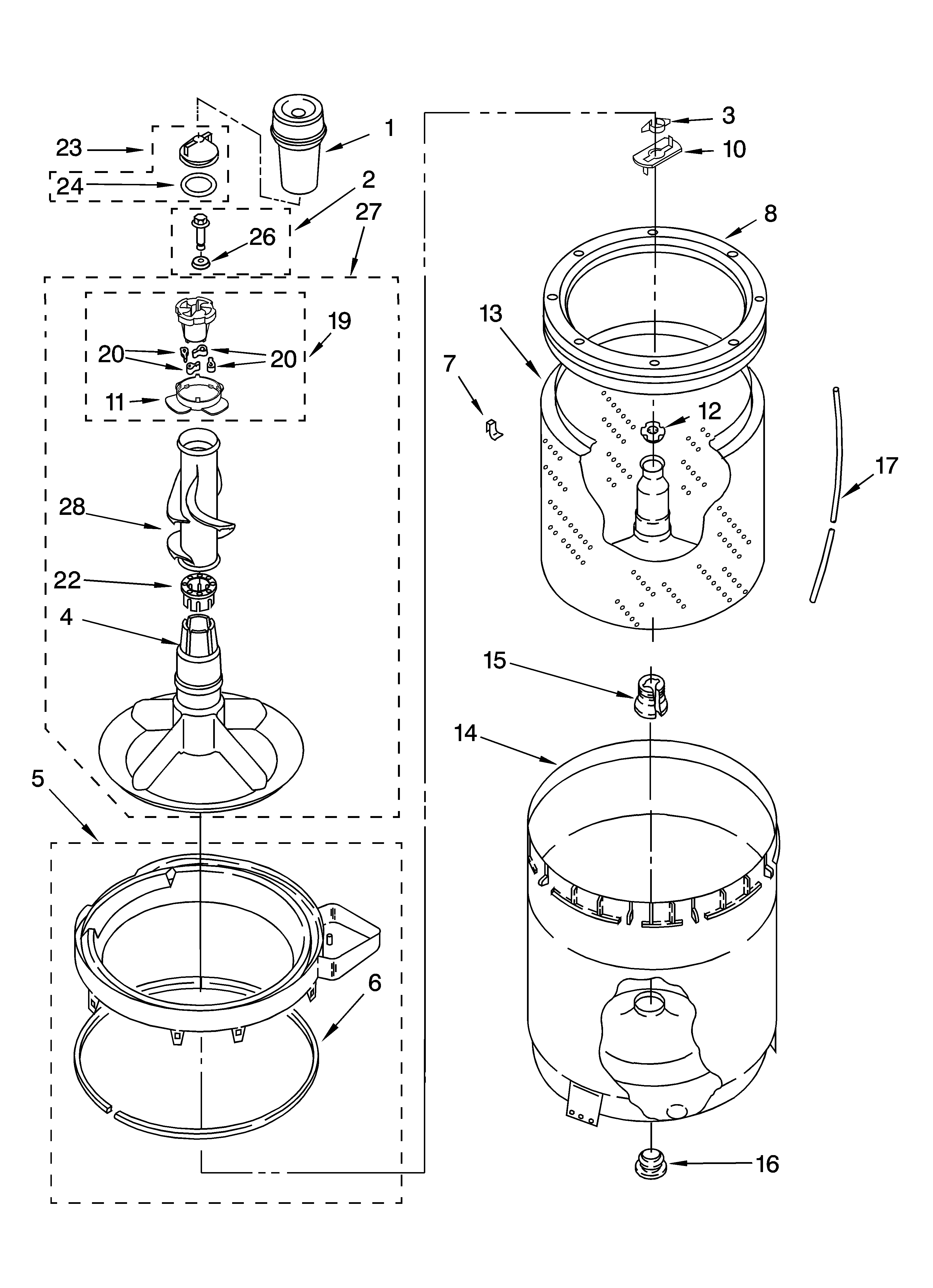 Agitator, basket and tub parts