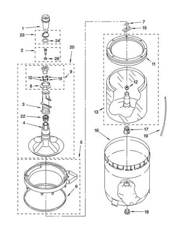 Agitator, basket and tub parts