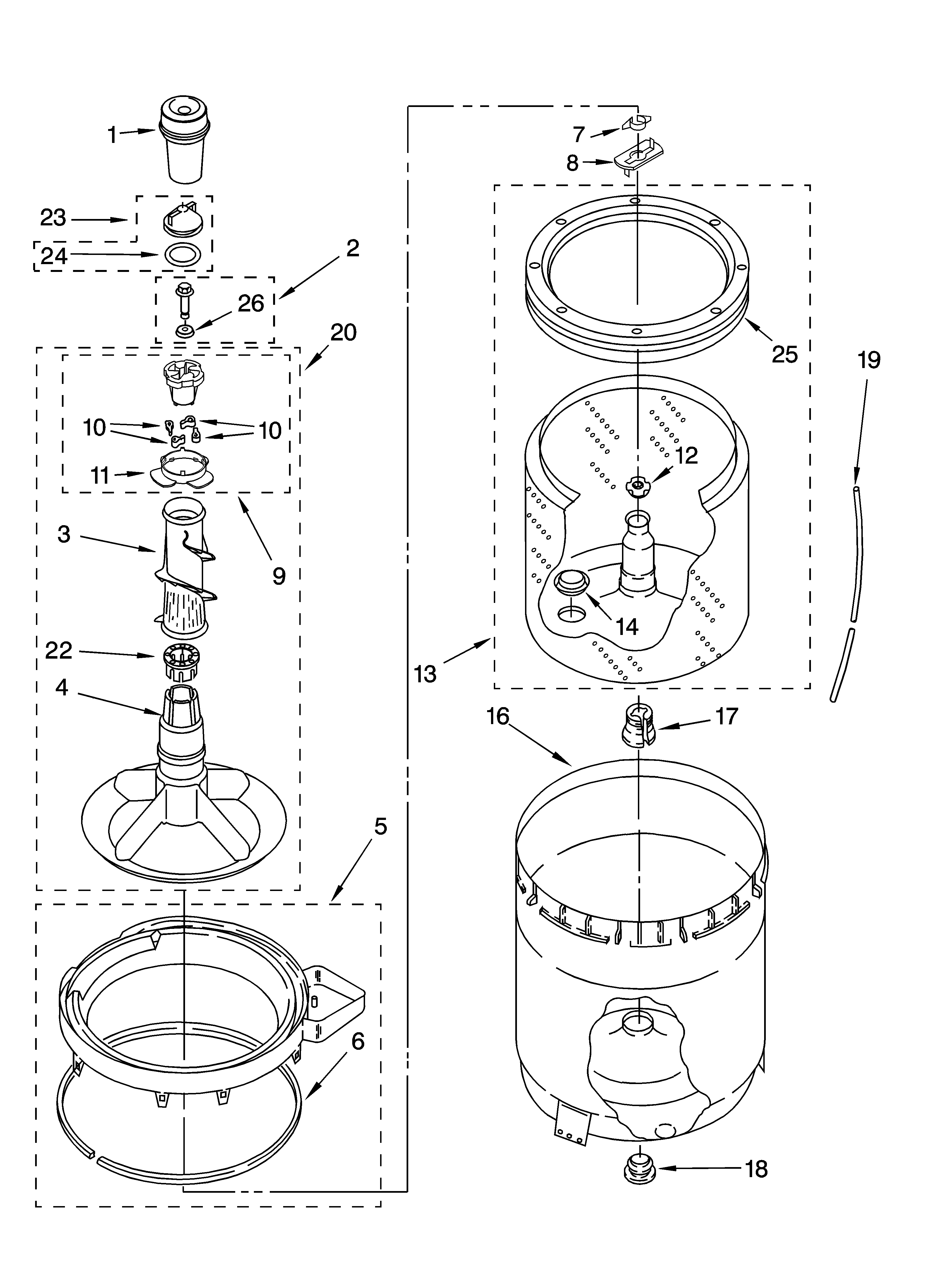 Agitator, basket and tub parts