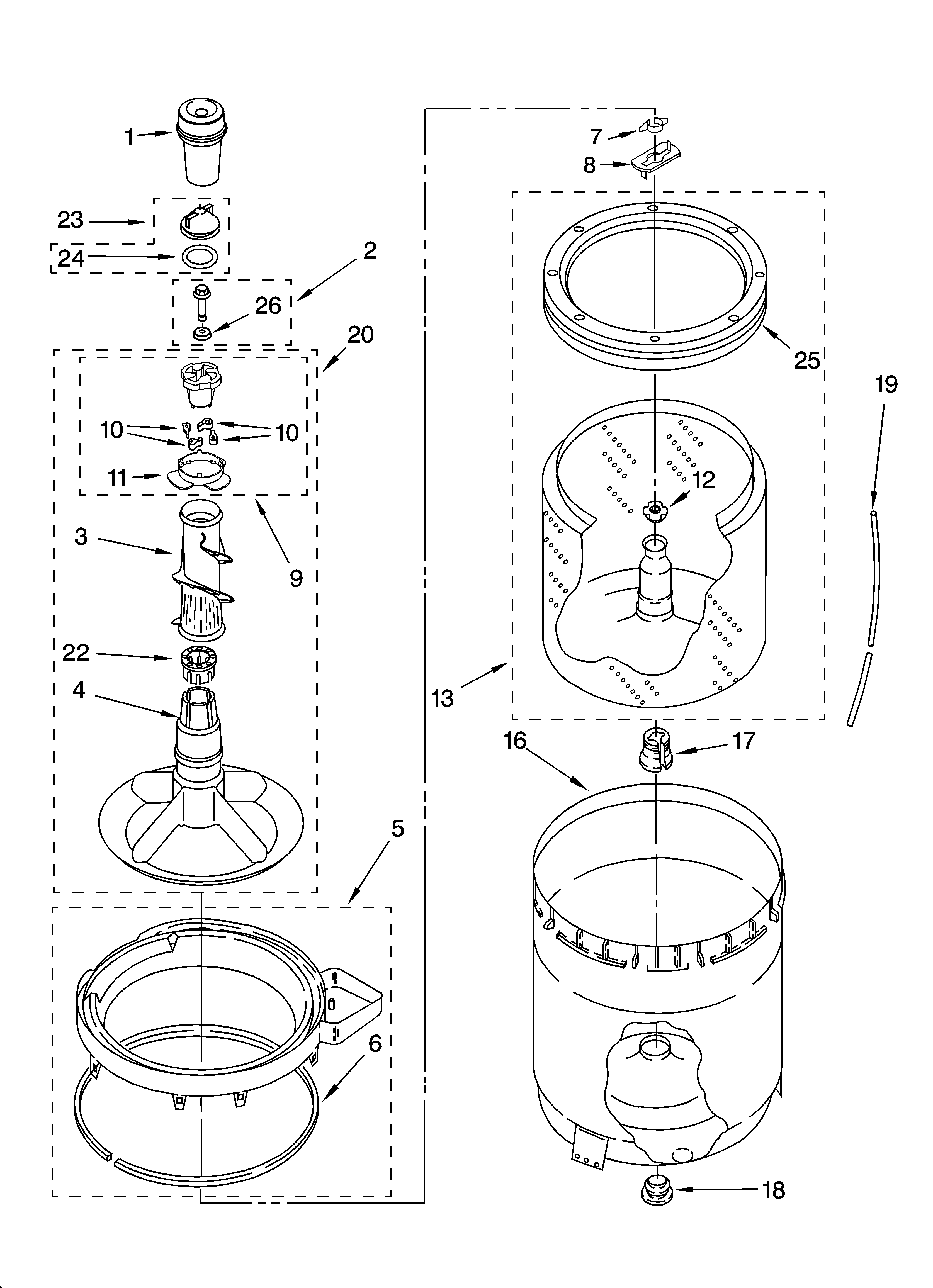 Agitator, basket and tub parts