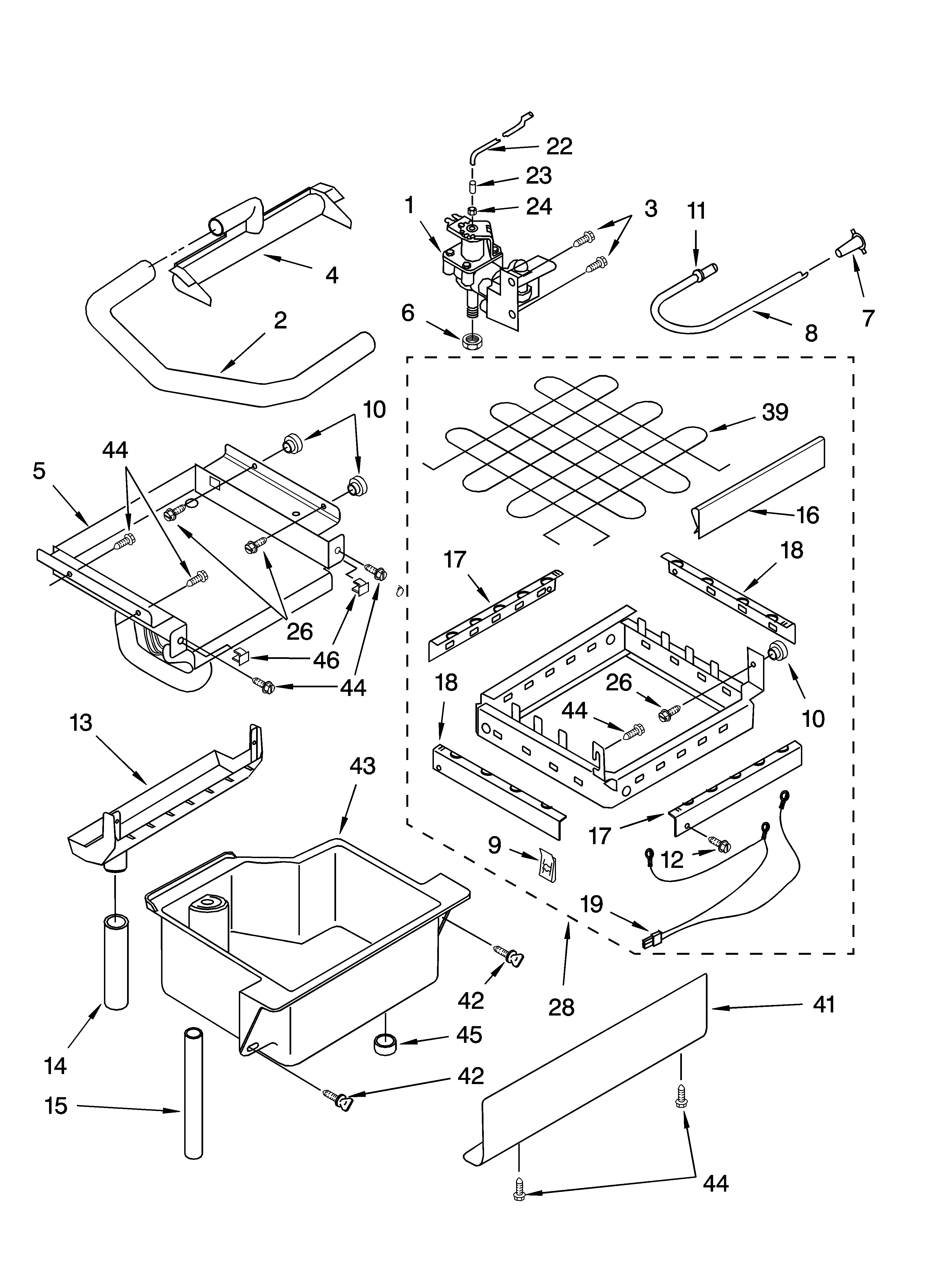 Evaporator ice cutter grid and water parts