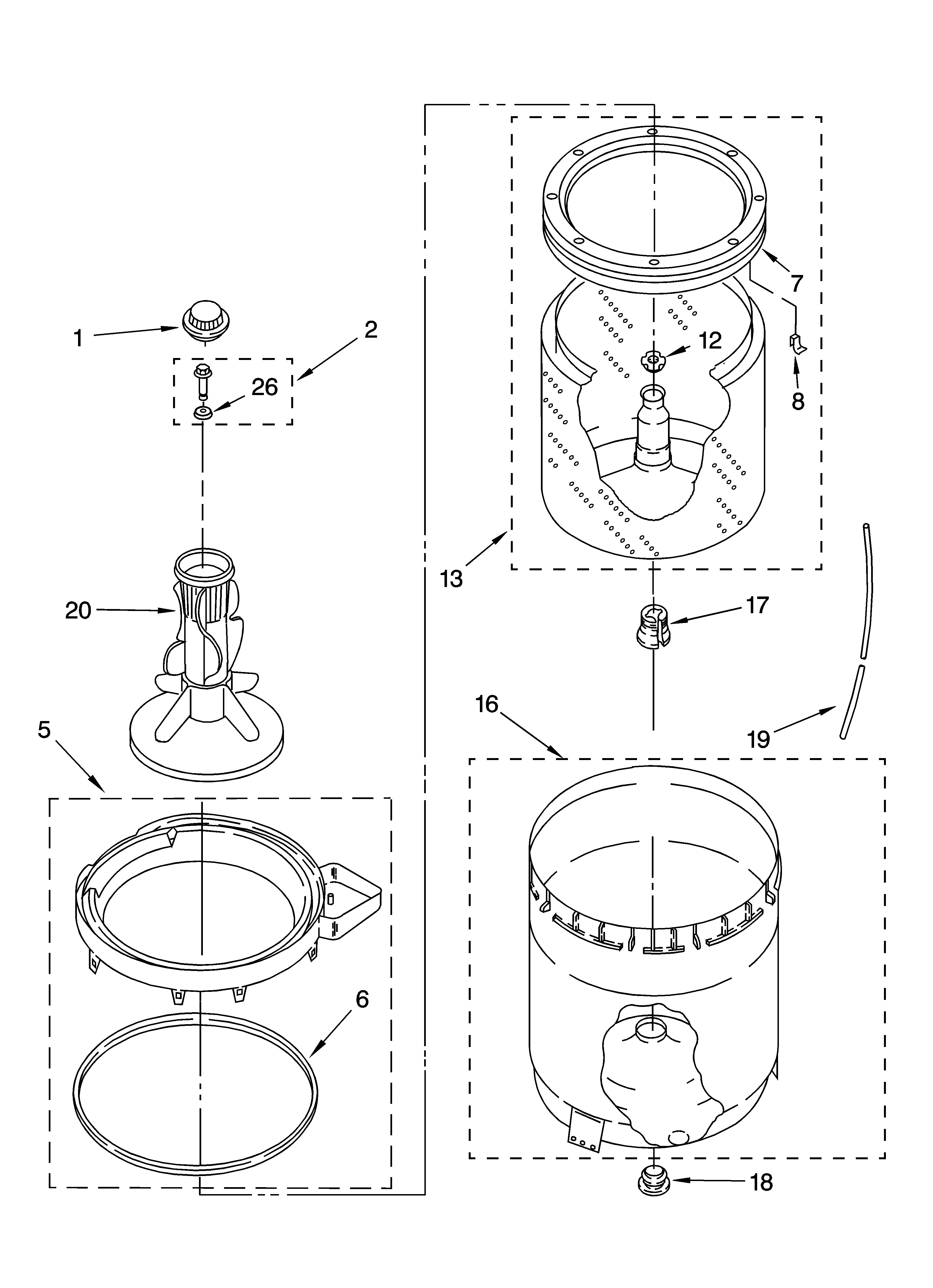 Agitator, basket and tub parts