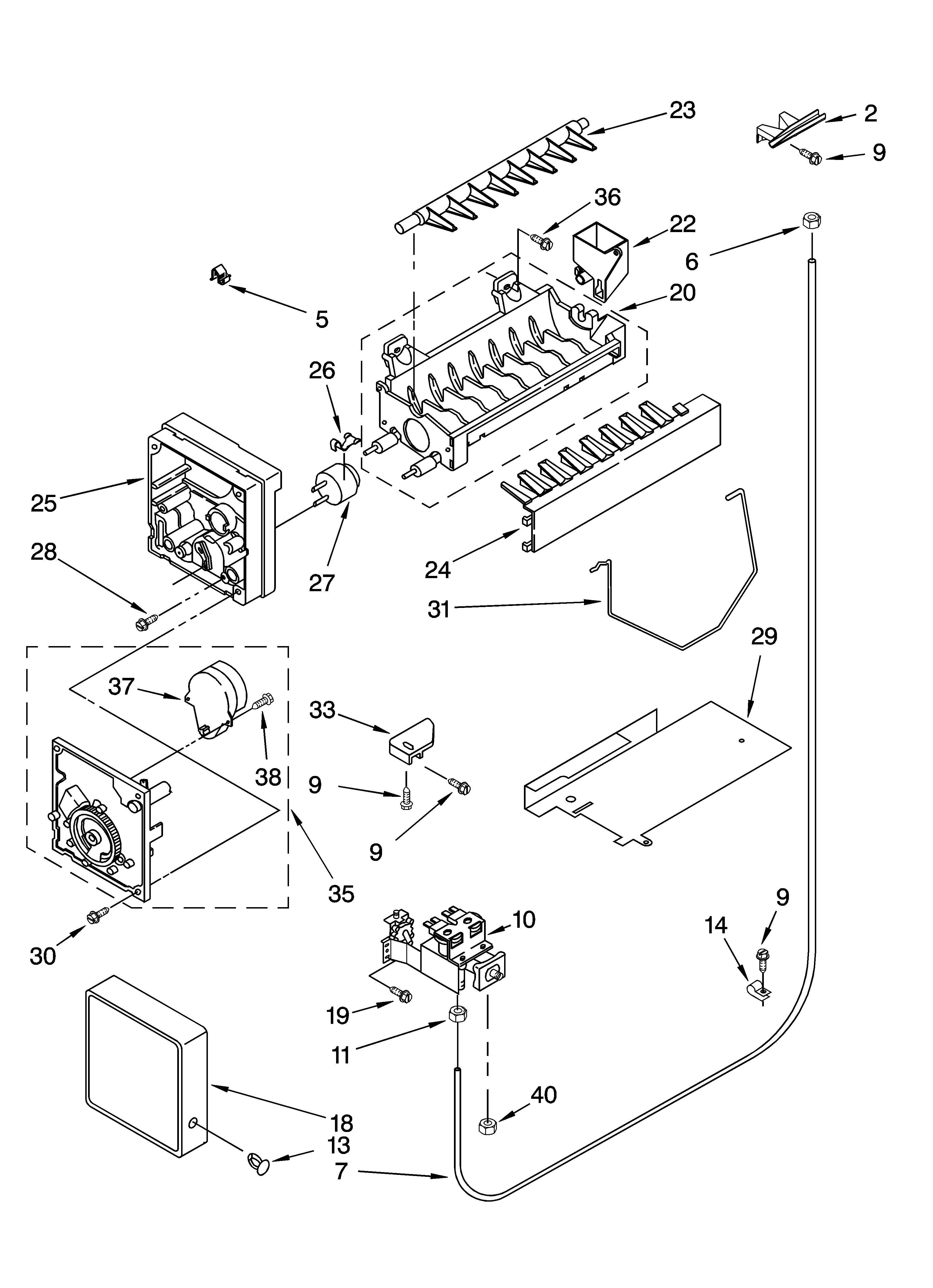 Icemaker parts, parts not illustrated