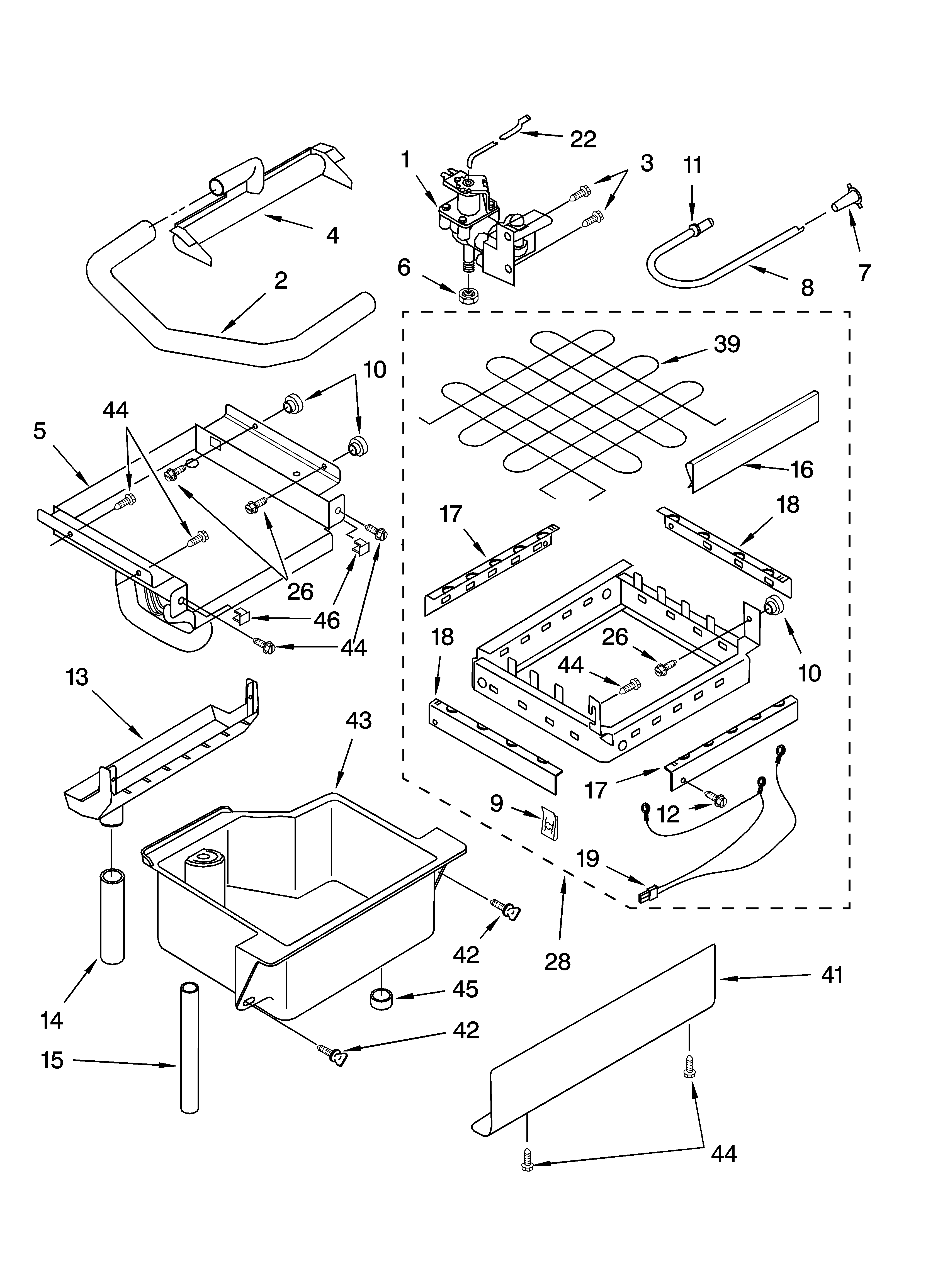 Evaporator, ice cutter grid and water parts