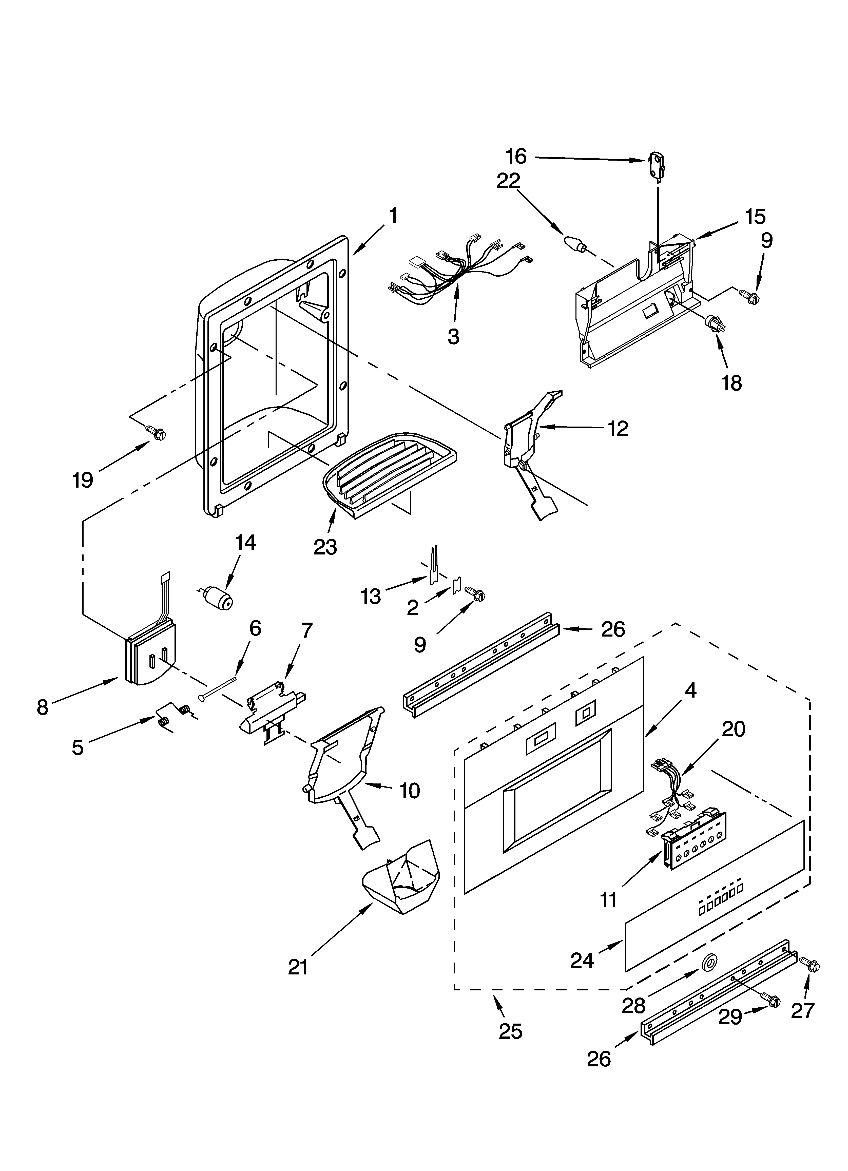 Dispenser and front parts
