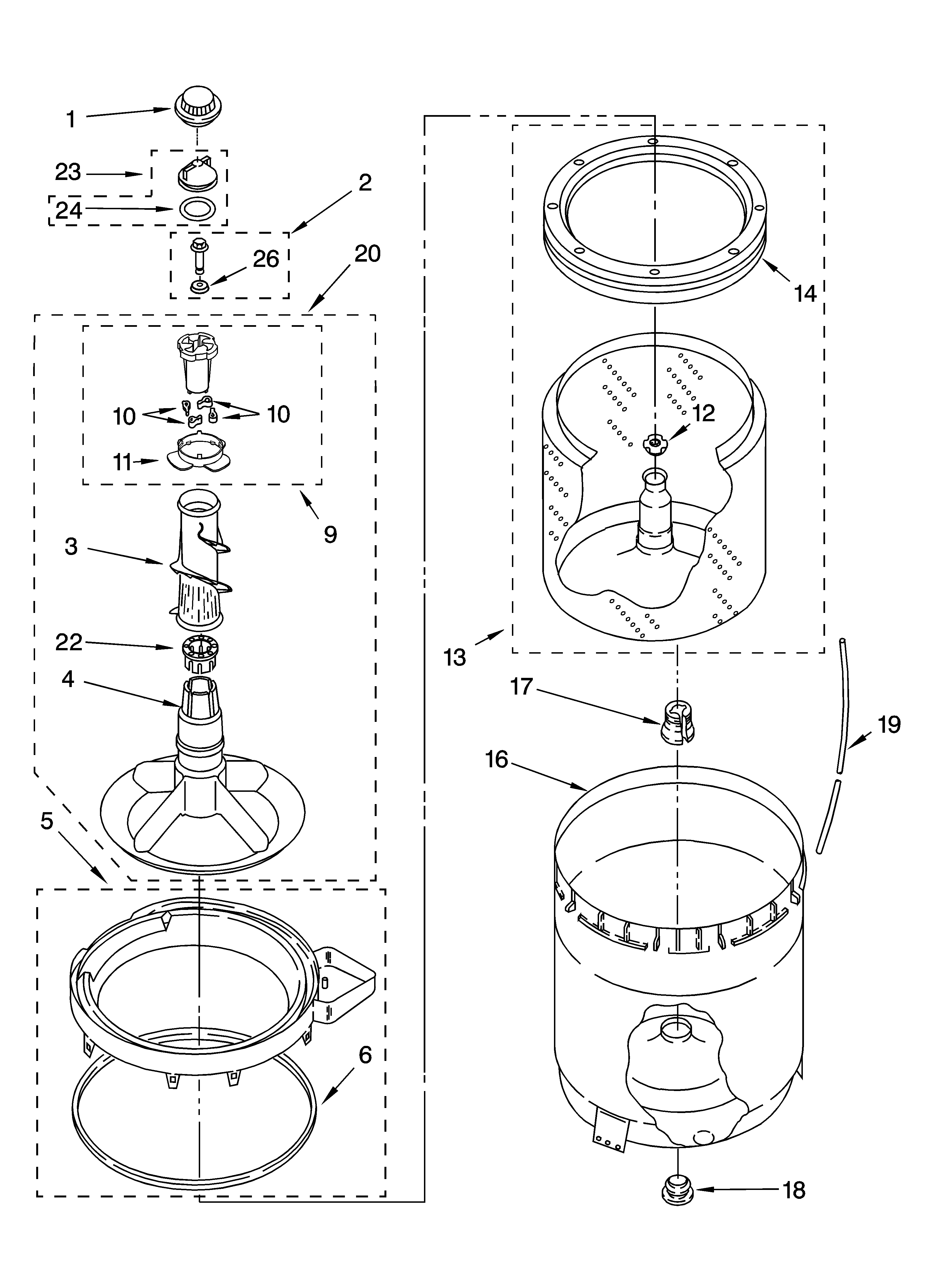Agitator, basket and tub parts