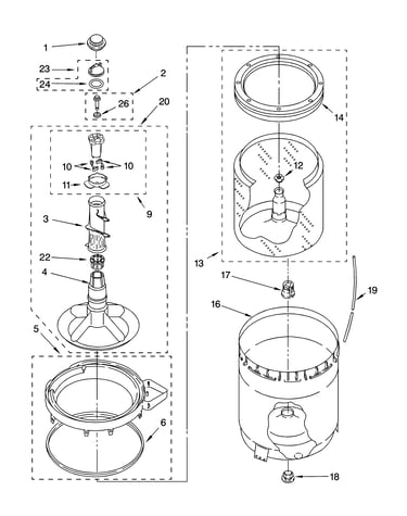 Agitator, basket and tub parts