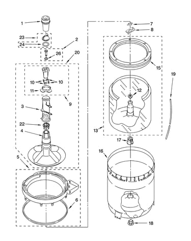 Agitator, basket and tub parts