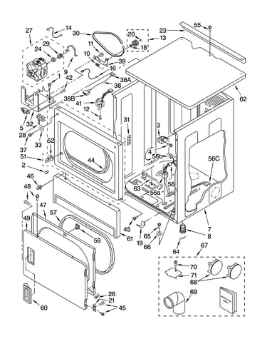 Upper cabinet and front panel parts