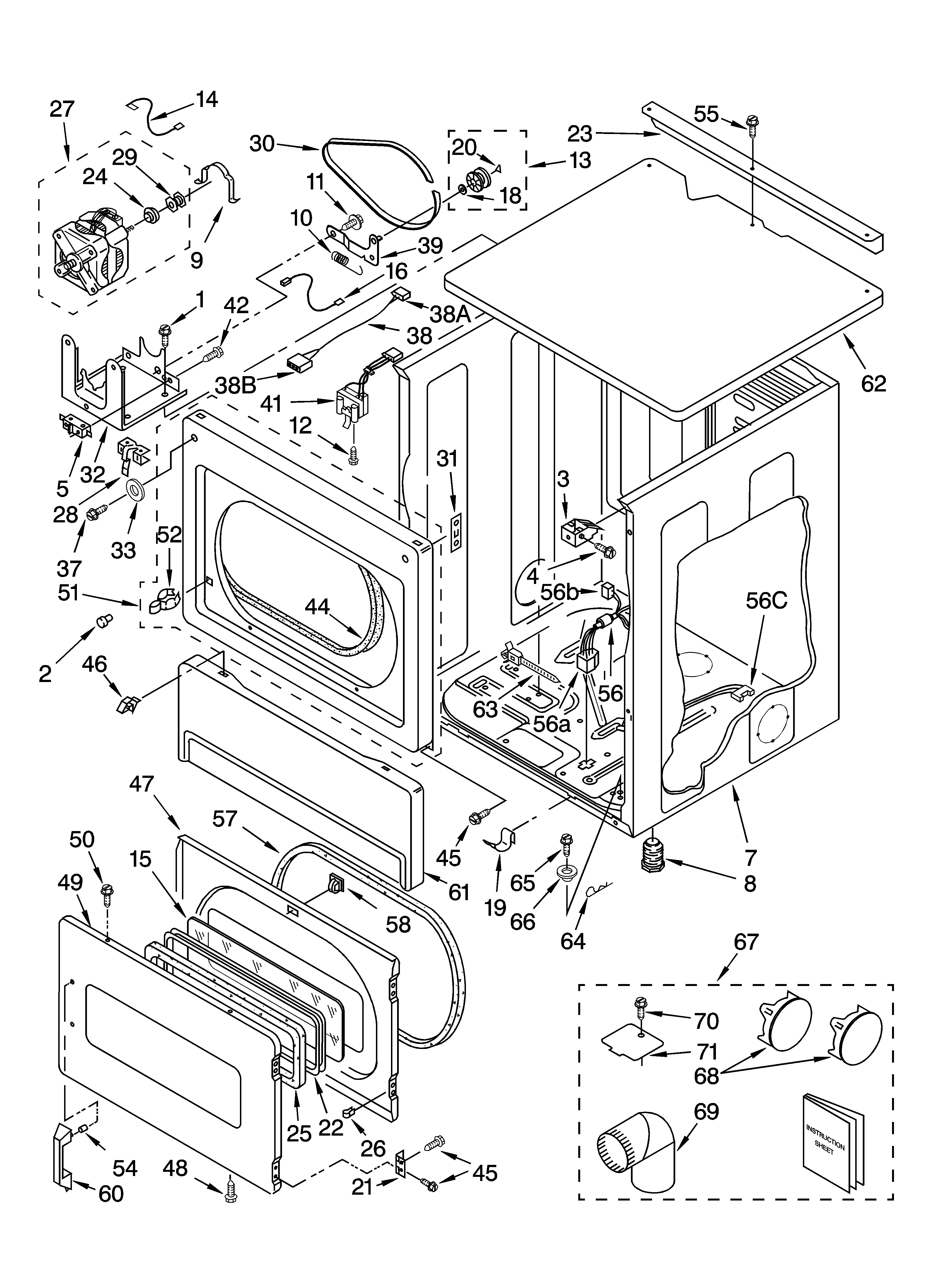 Upper cabinet and front panel parts