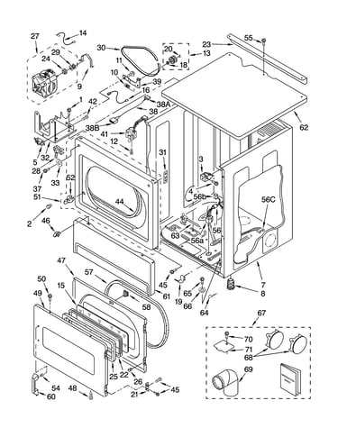 Upper cabinet and front panel parts