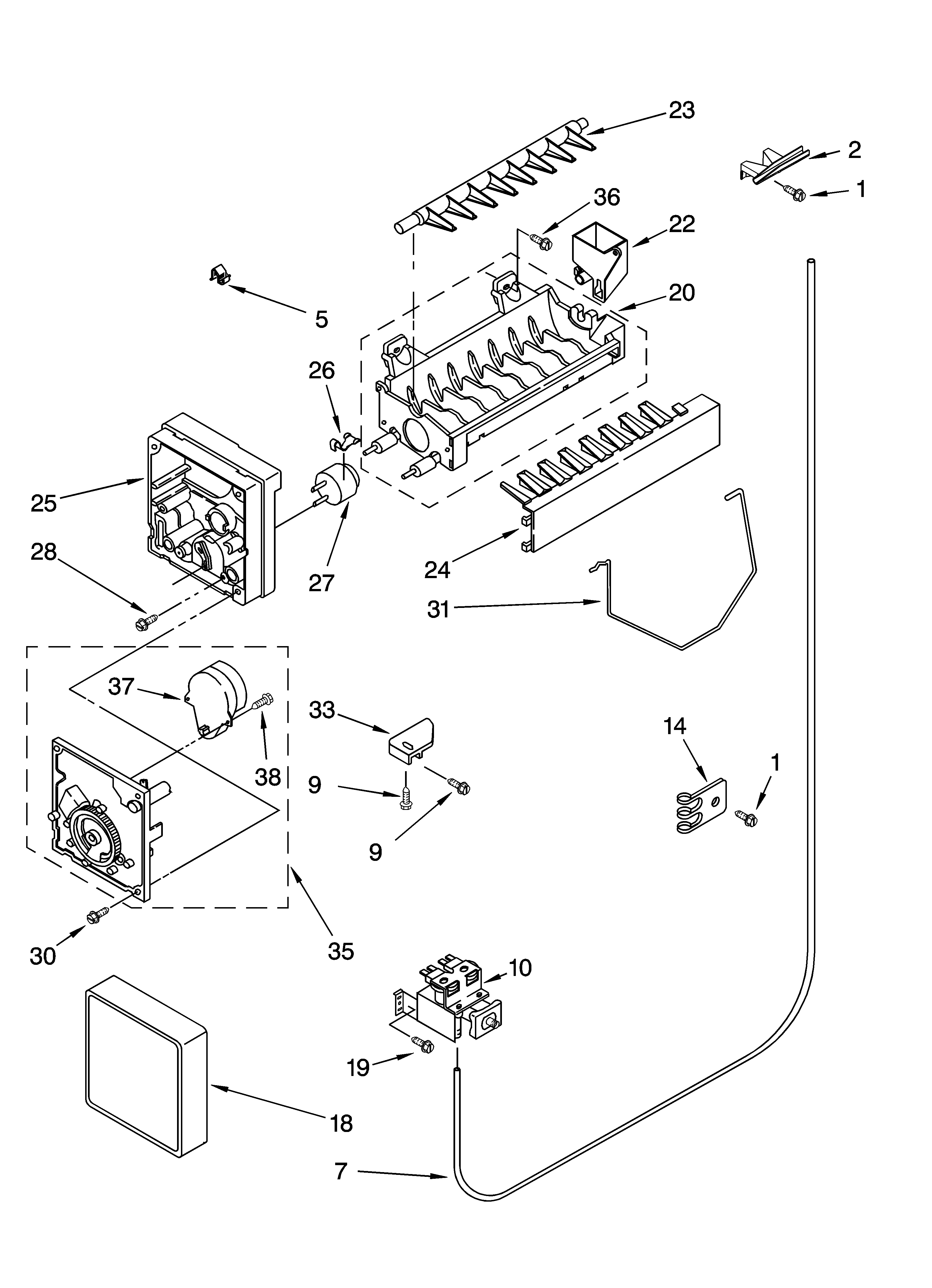 Icemaker parts, parts not illustrated