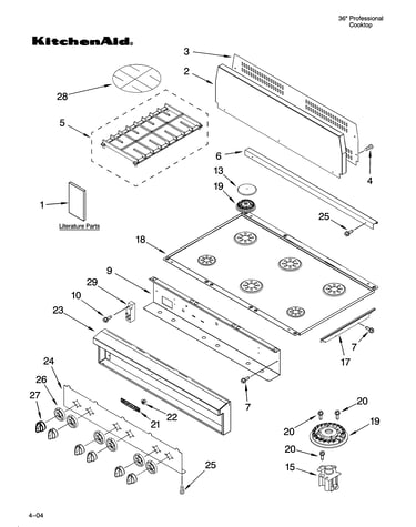 Cooktop, burner and grate parts
