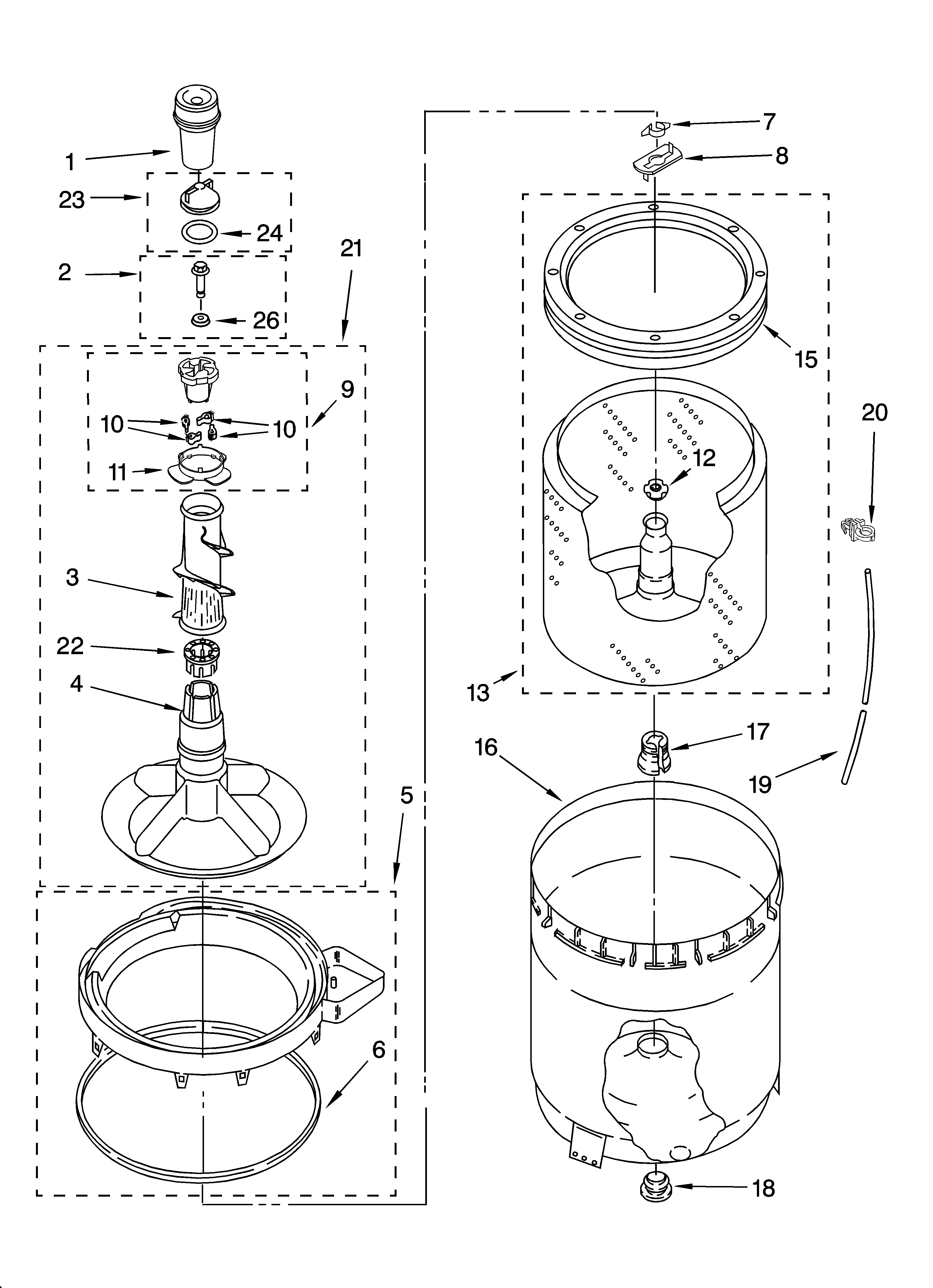 Agitator, basket and tub parts
