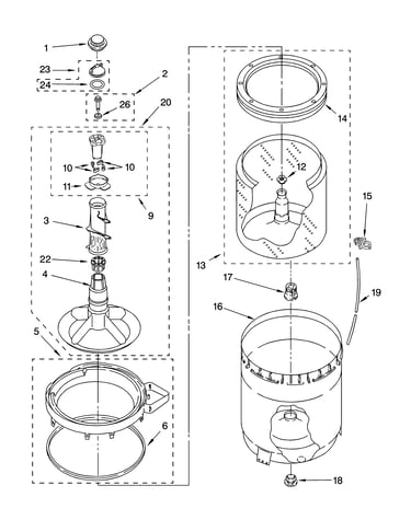 Agitator, basket and tub parts