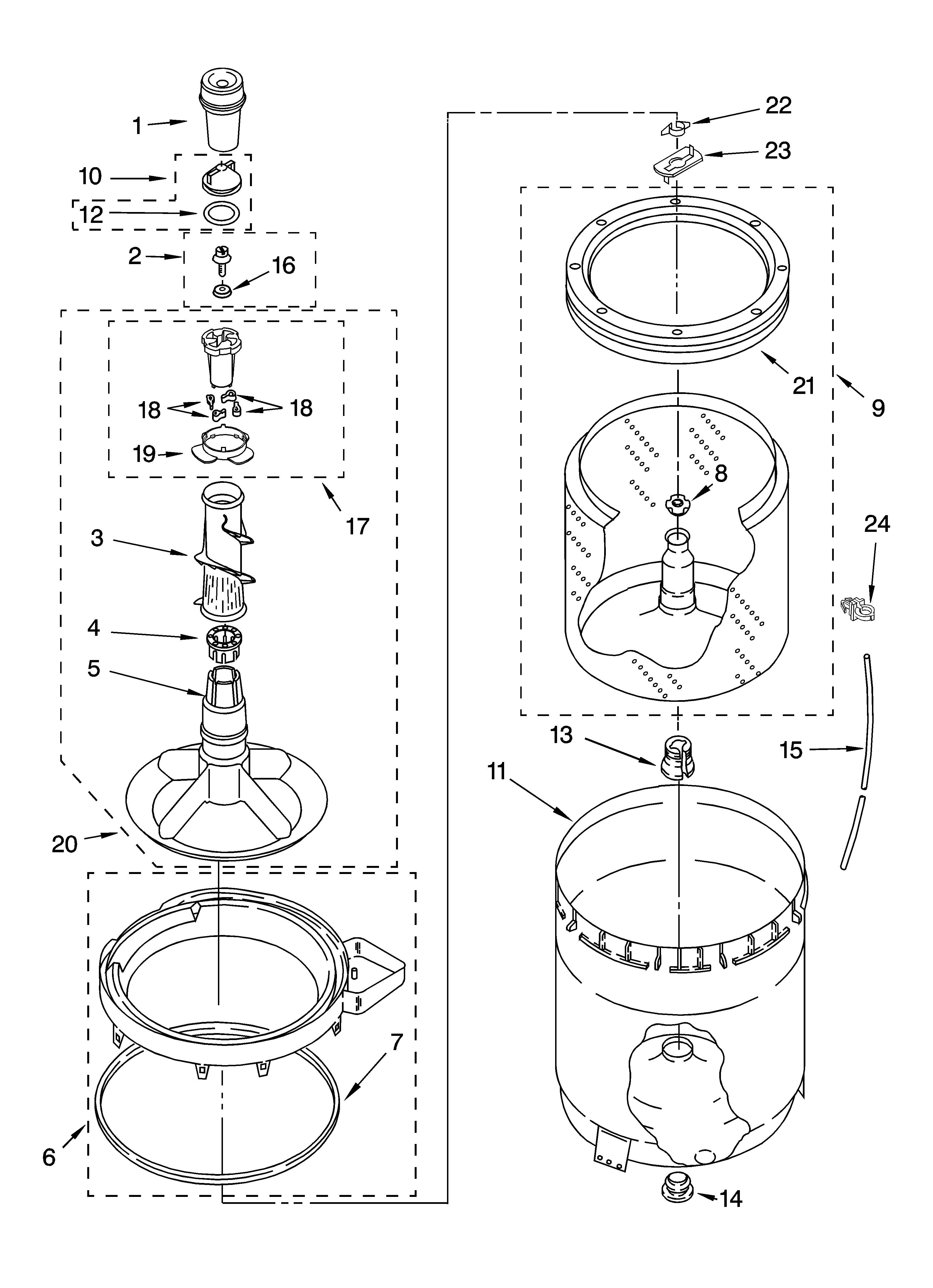 Agitator, basket and tub parts