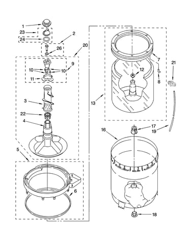 Agitator, basket and tub parts