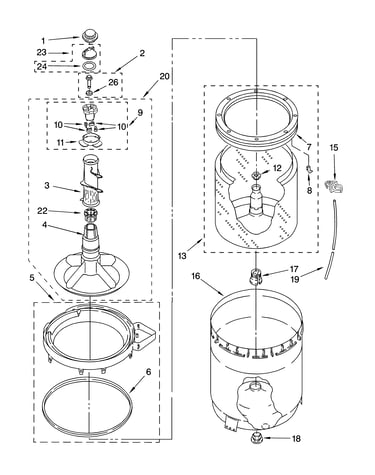 Agitator, basket and tub parts
