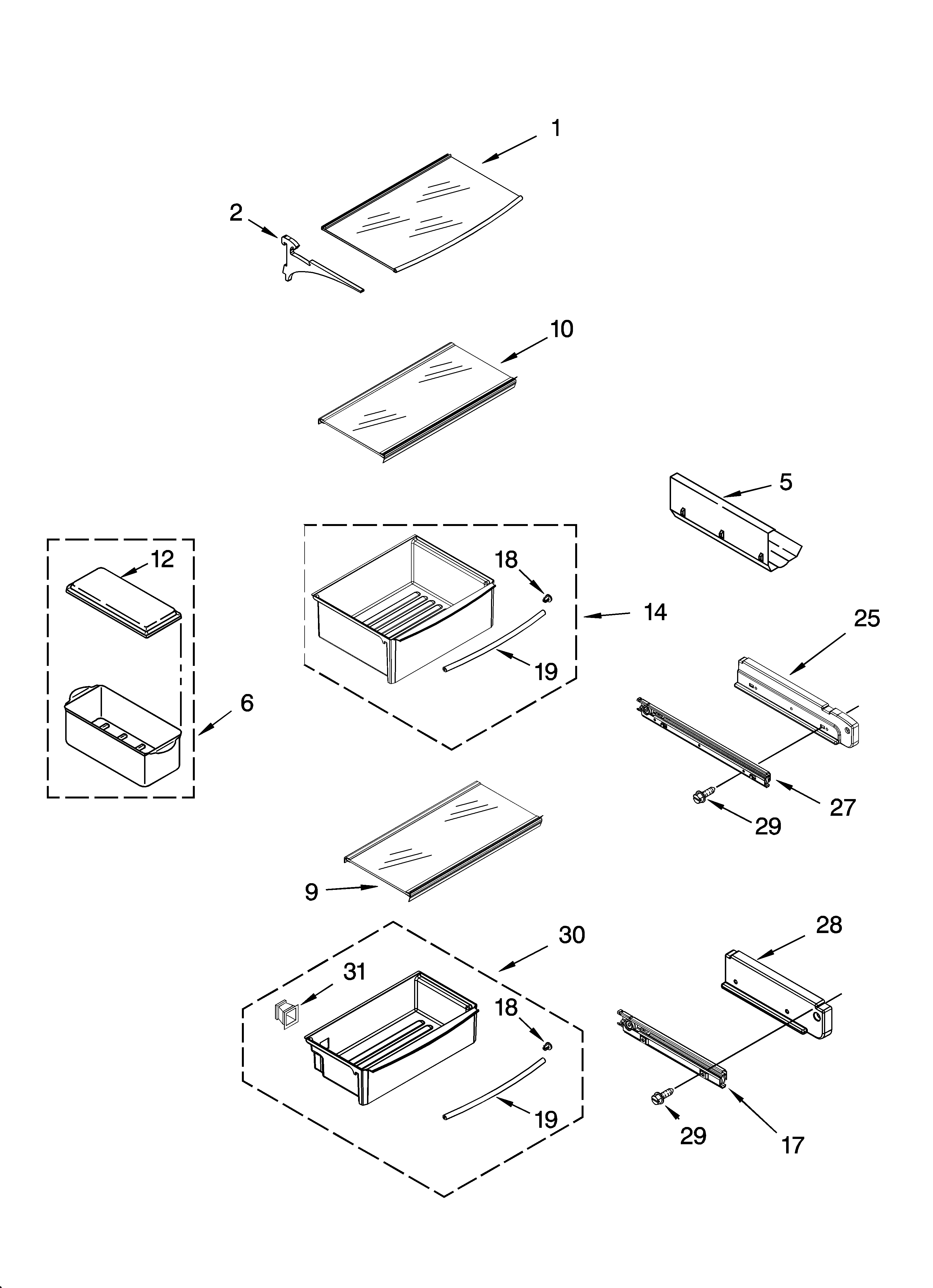 Refrigerator shelf parts