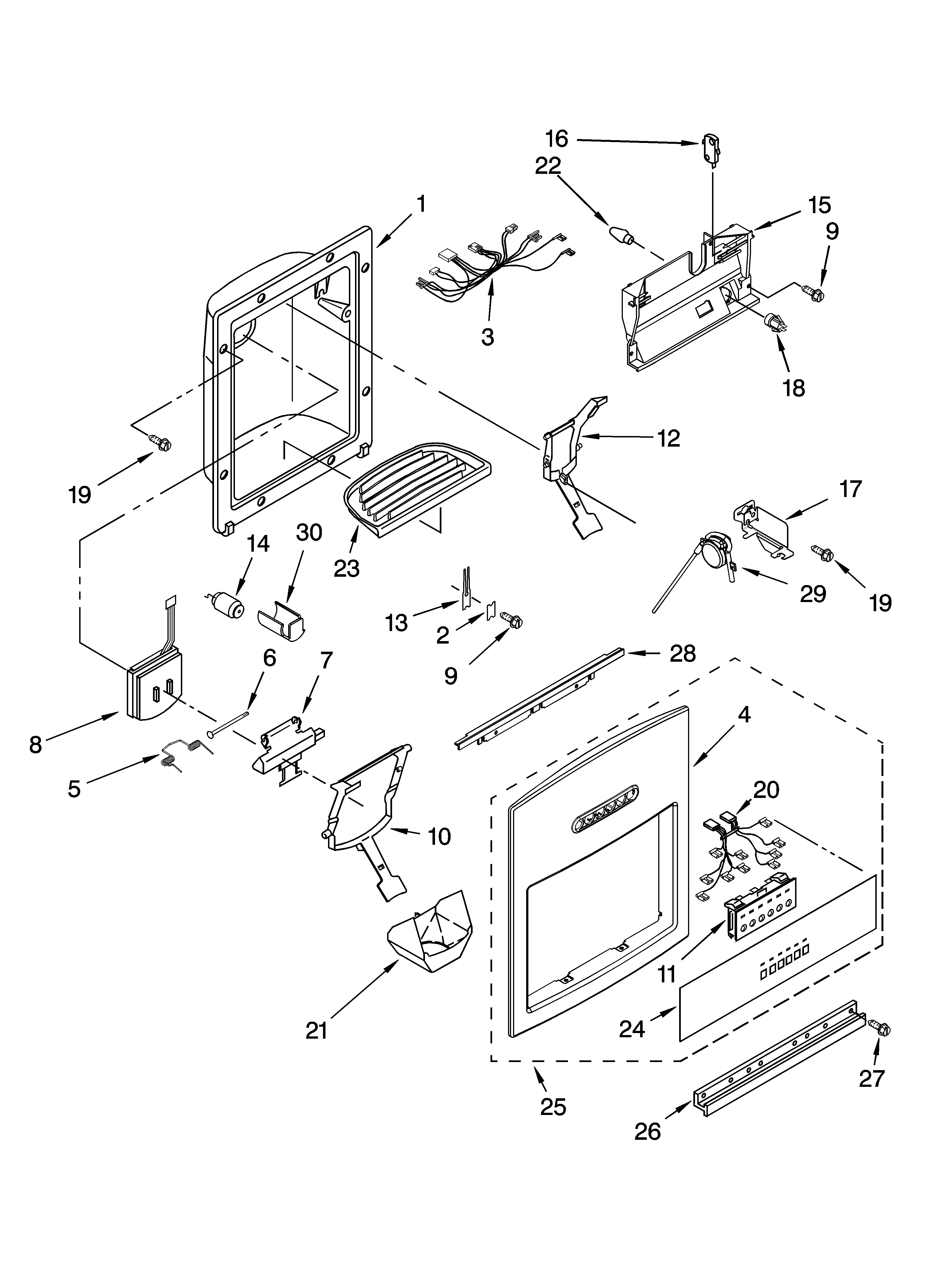 Dispenser and front parts