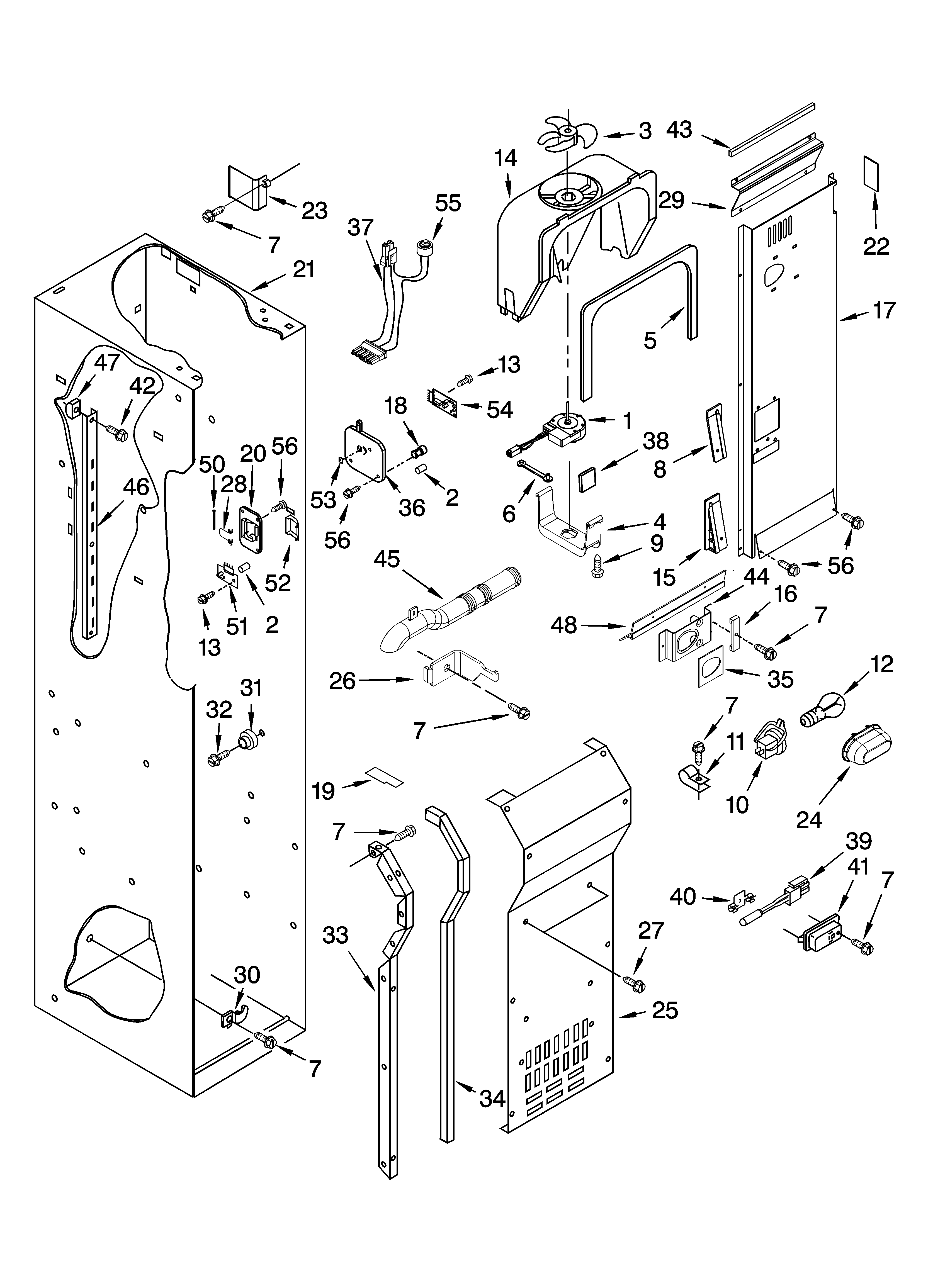 Freezer liner and air flow parts