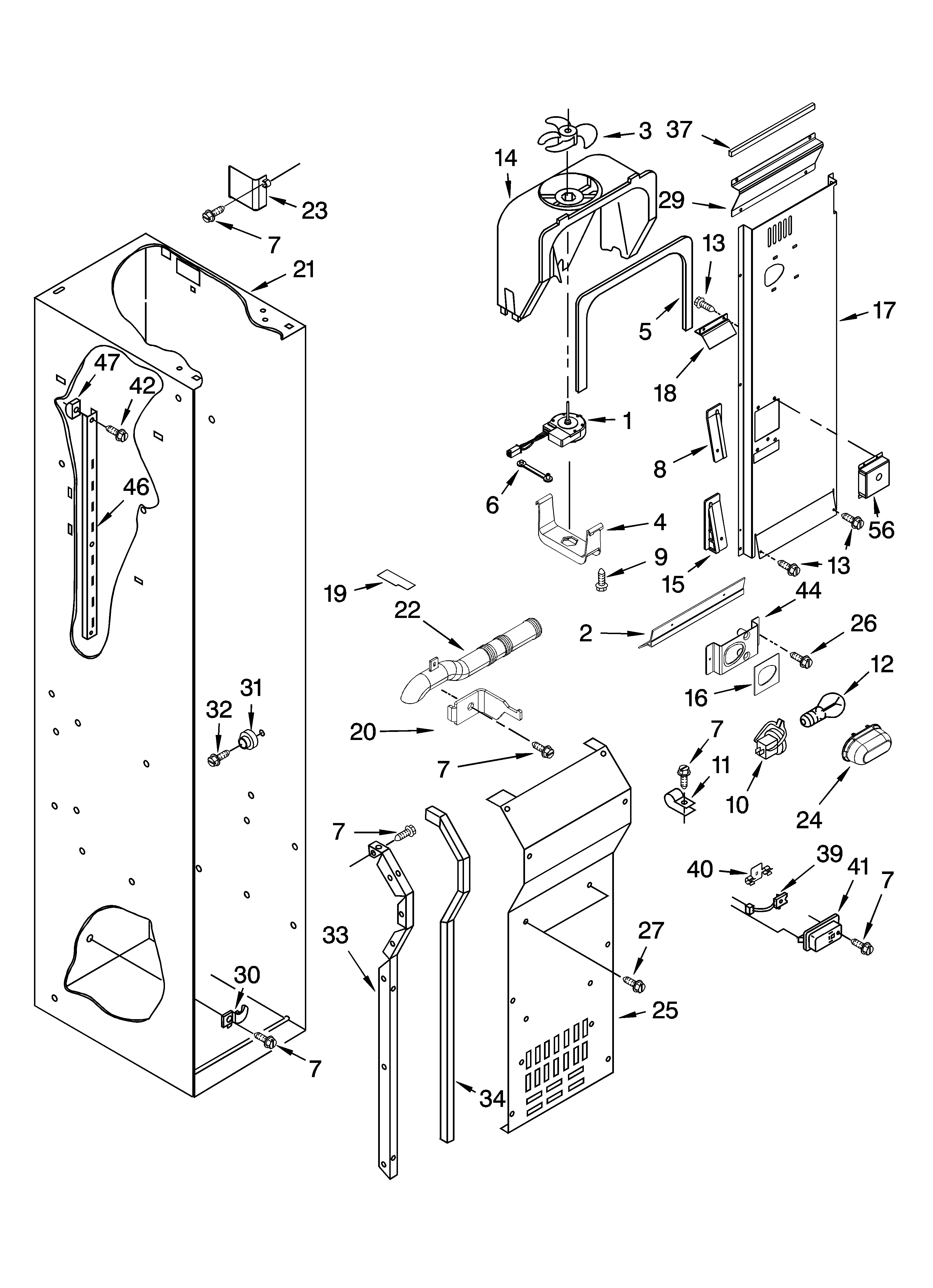 Freezer liner and air flow parts