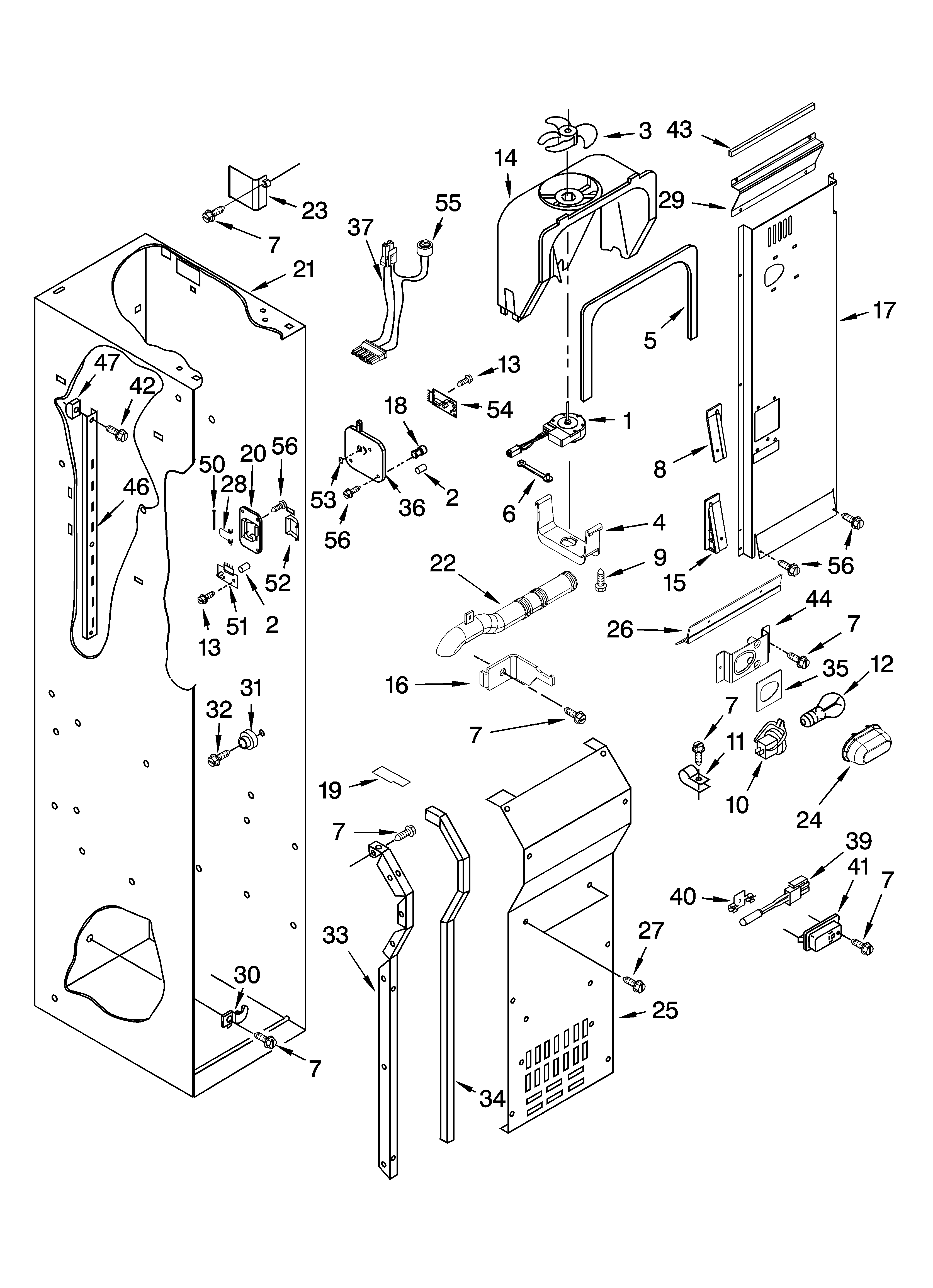 Freezer liner and air flow parts
