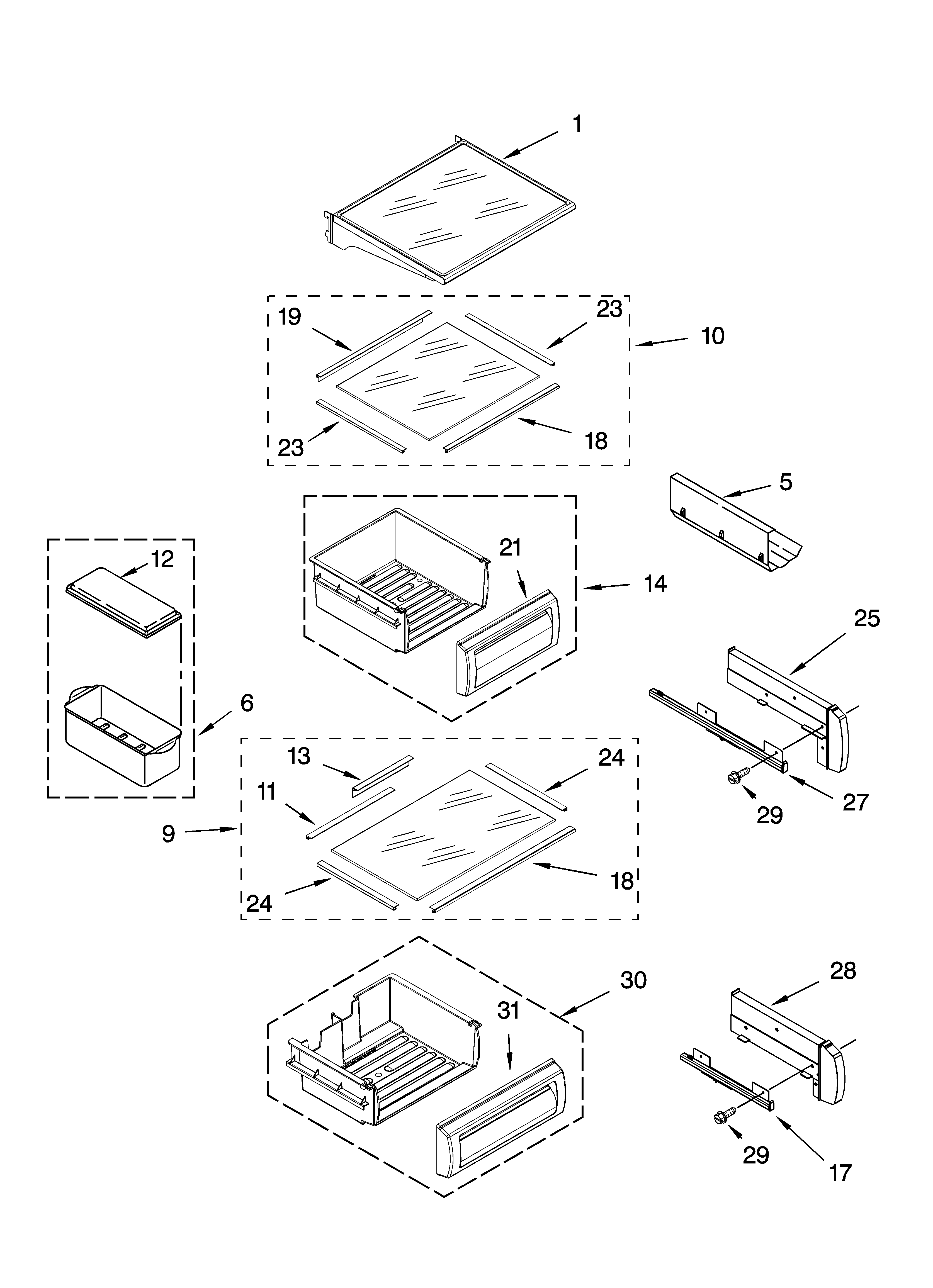 Refrigerator shelf parts
