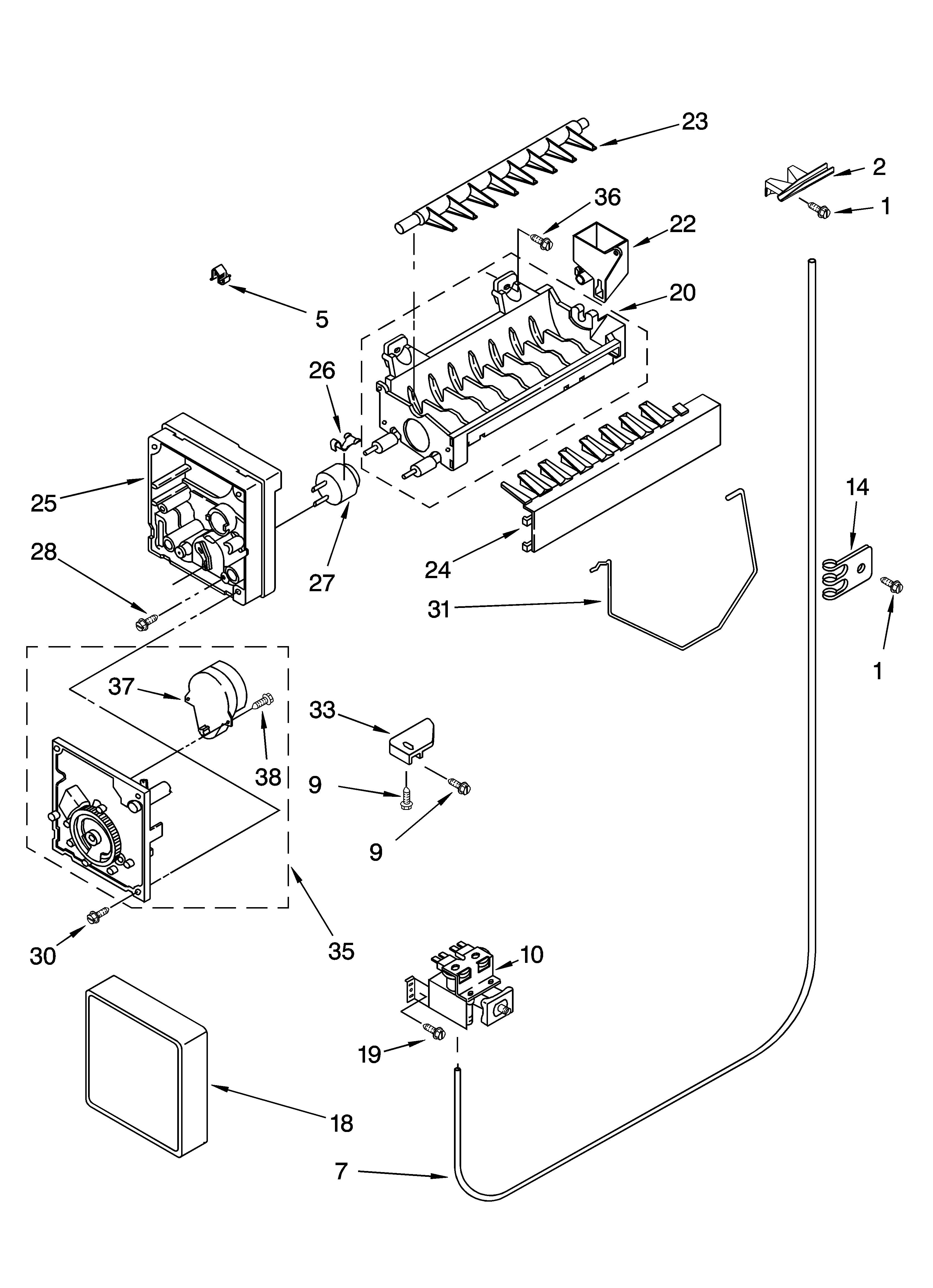 Icemaker parts, parts not illustrated