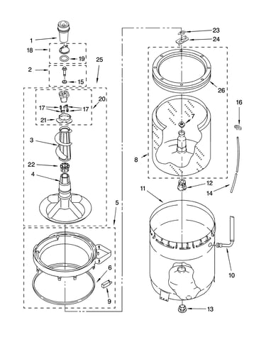 Agitator, basket and tub parts