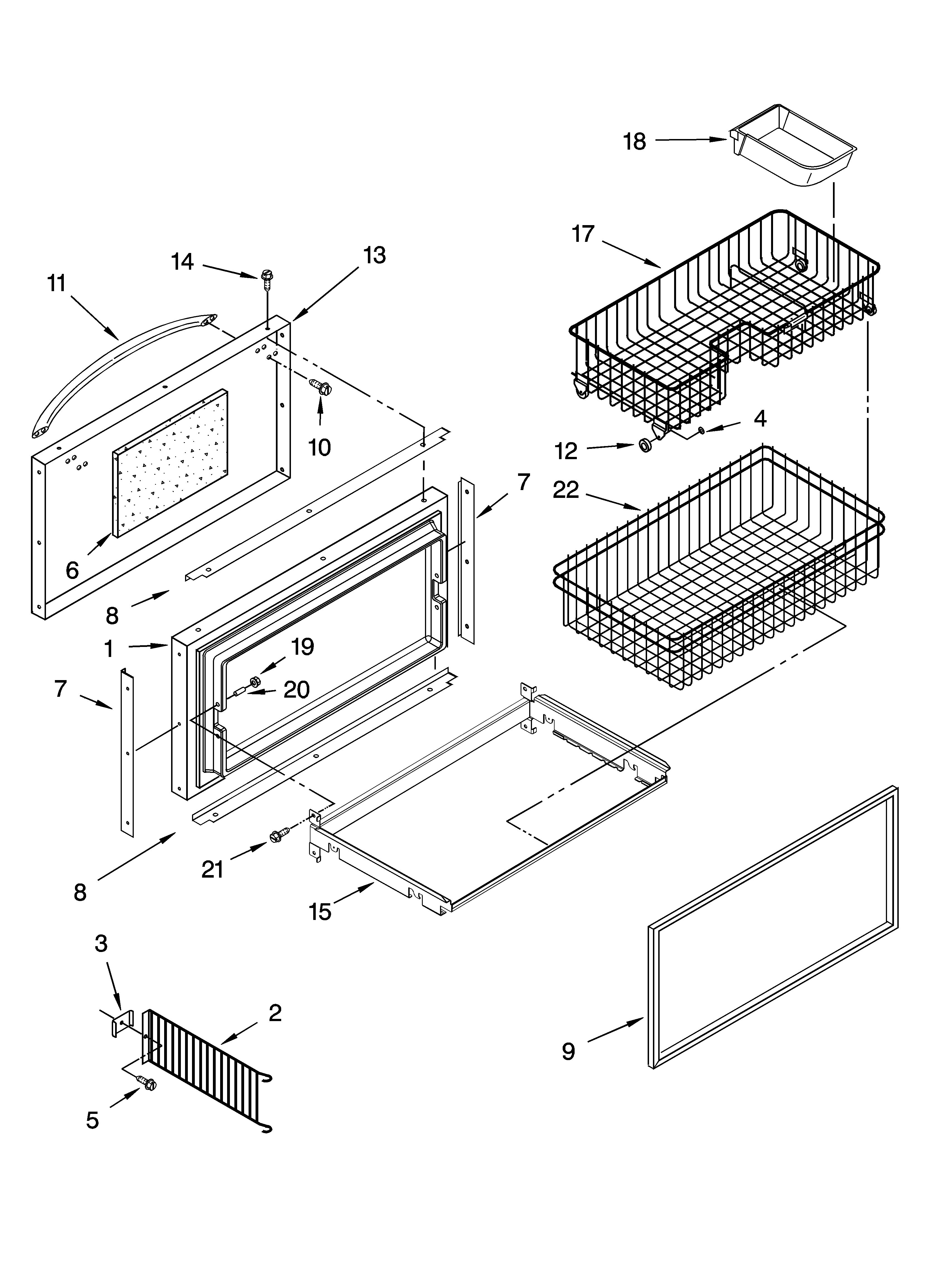 Freezer door and basket parts