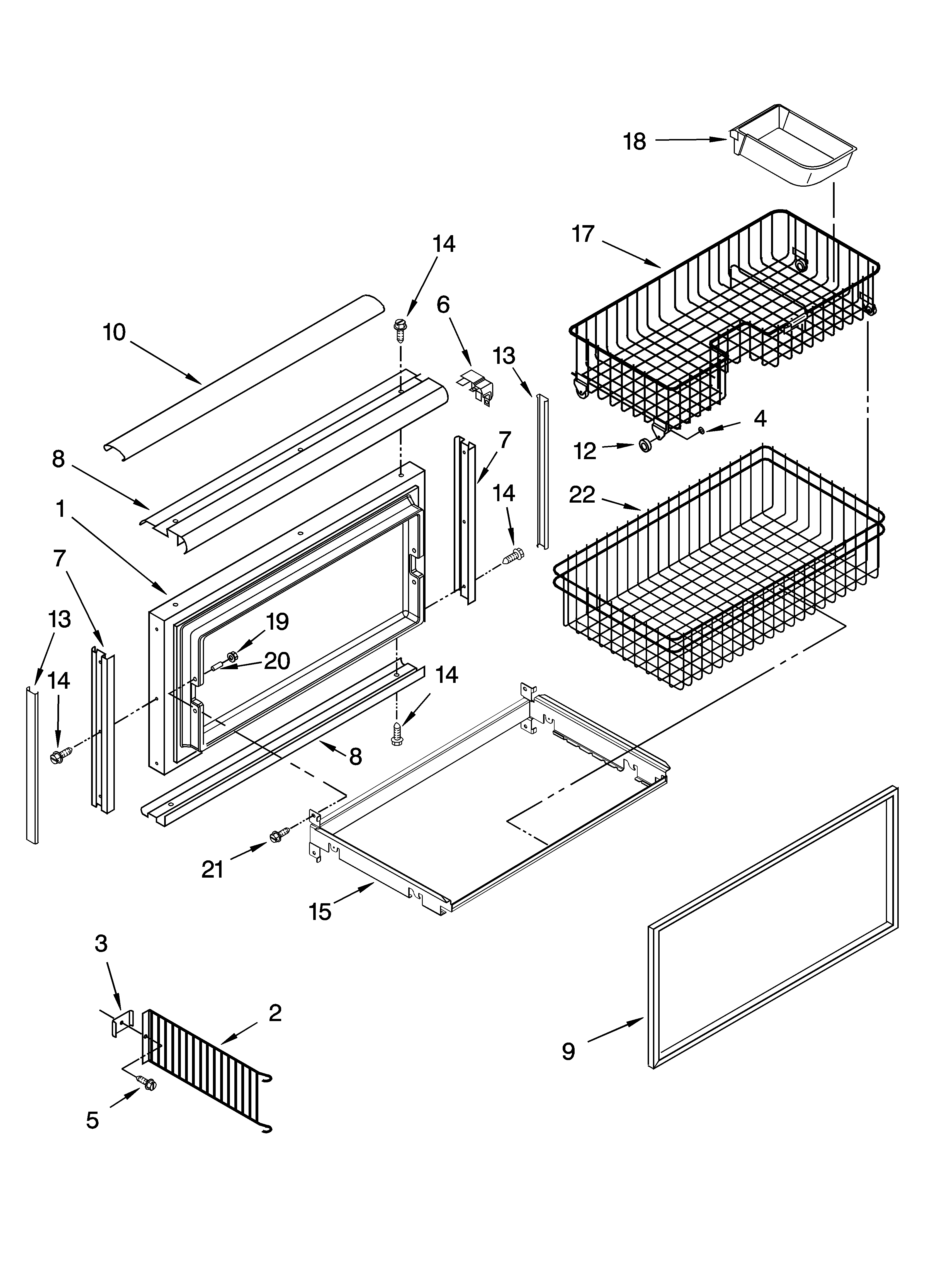 Freezer door and basket parts