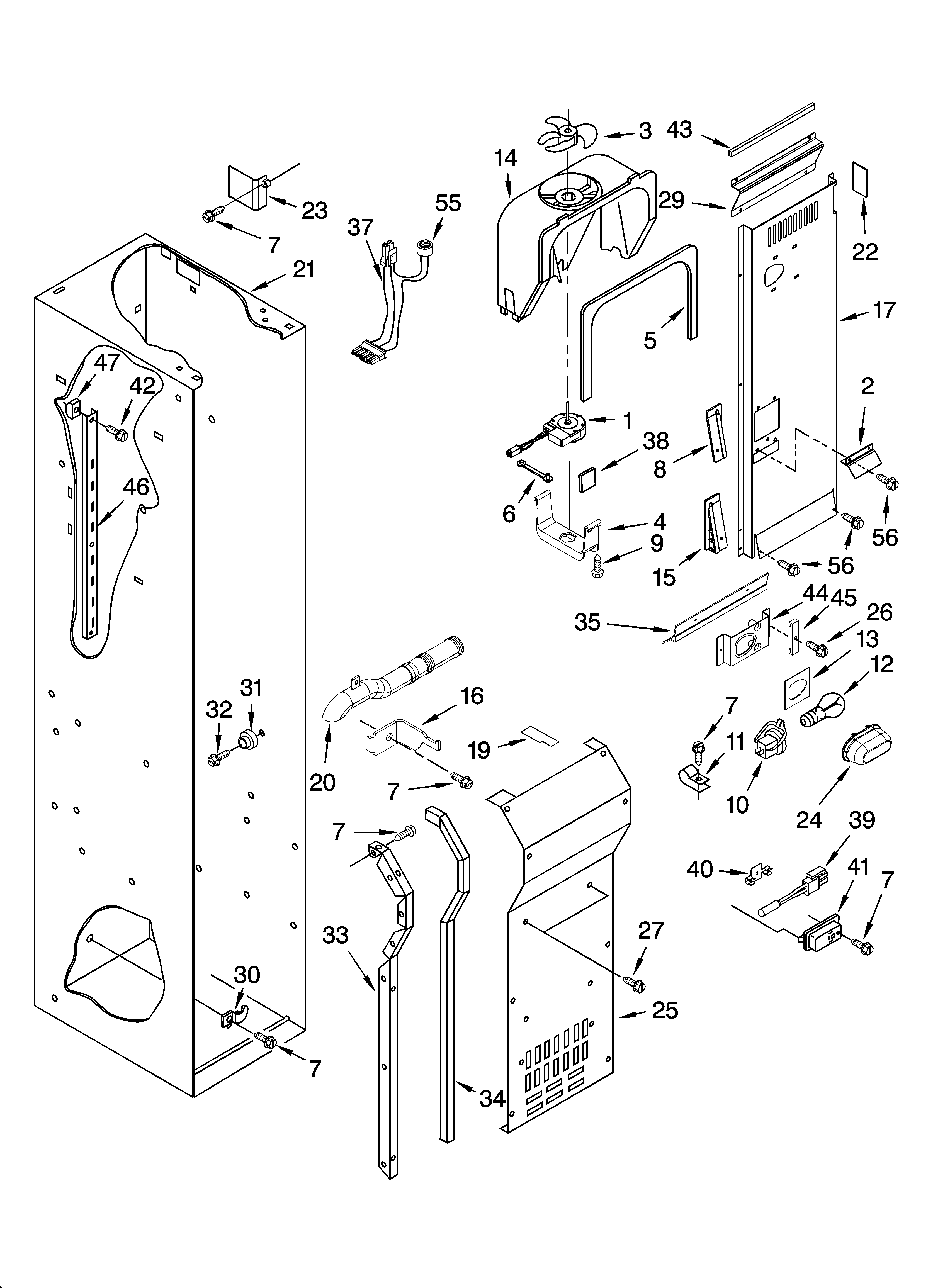 Freezer liner and air flow parts