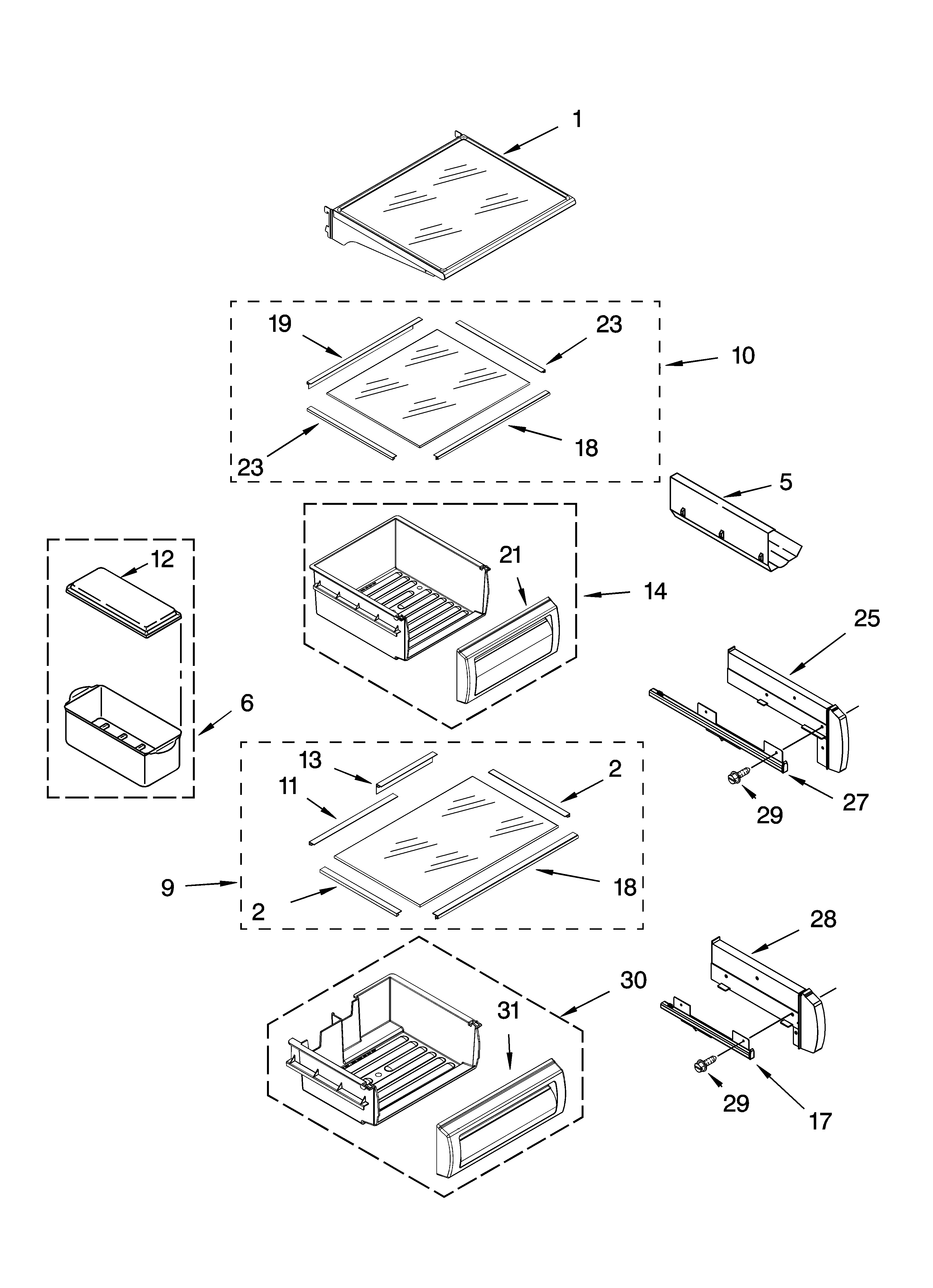 Refrigerator shelf parts