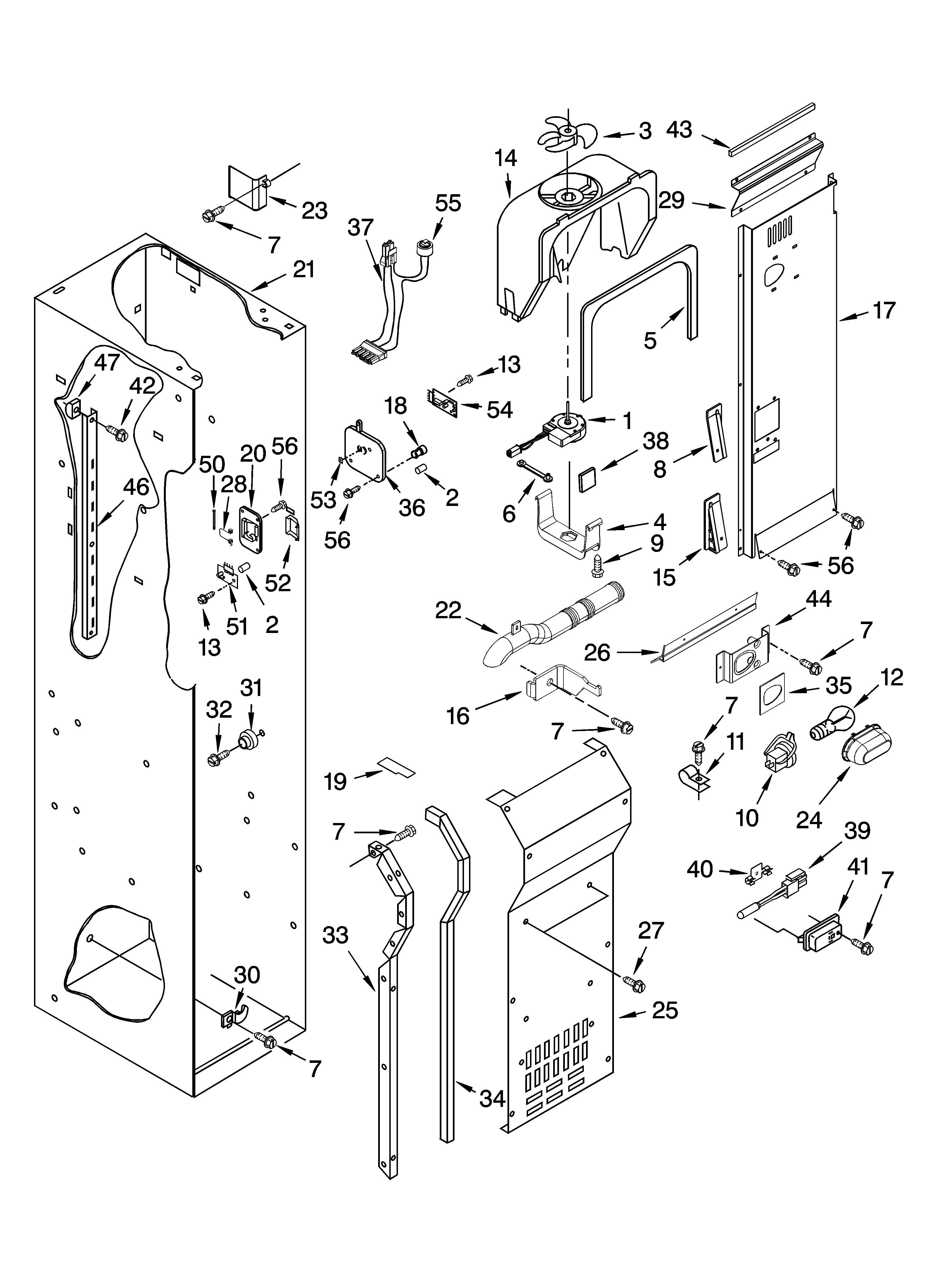 Freezer liner and air flow parts