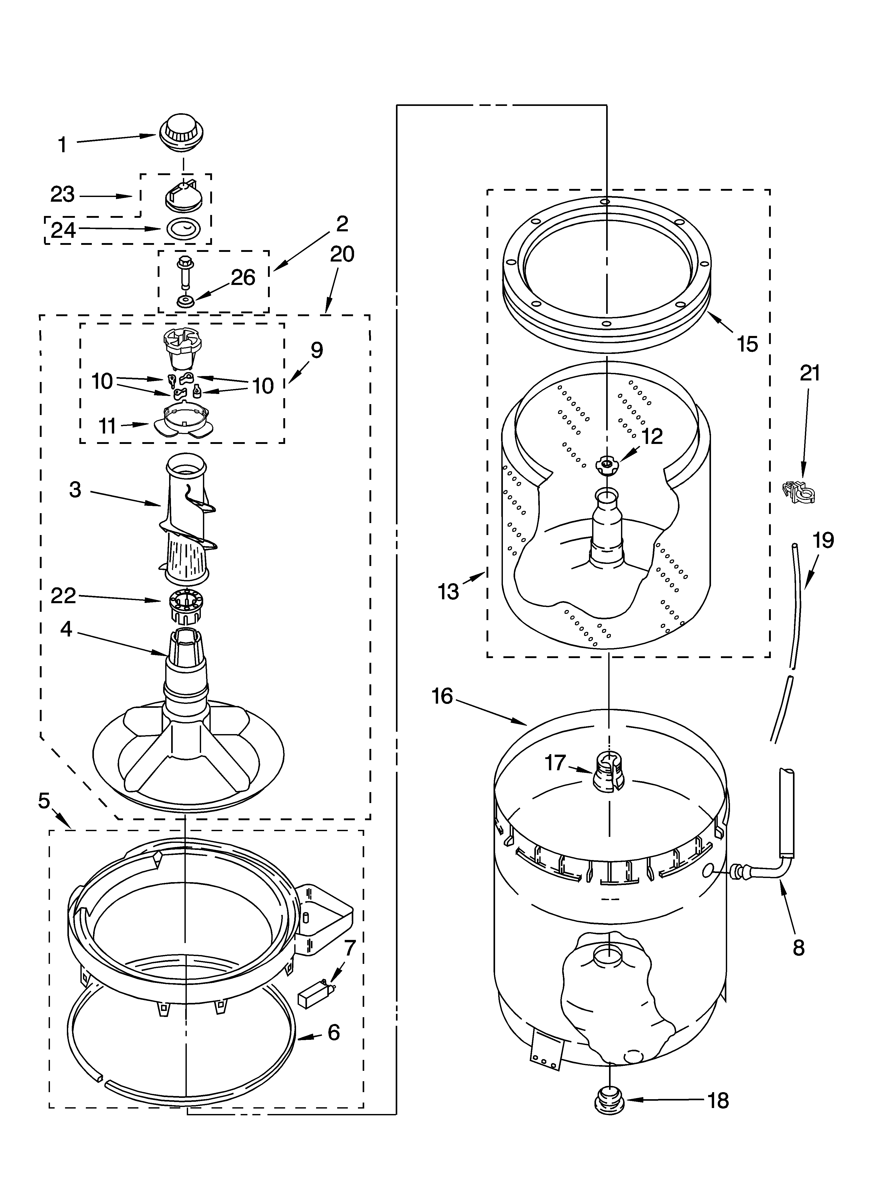 Agitator, basket and tub parts