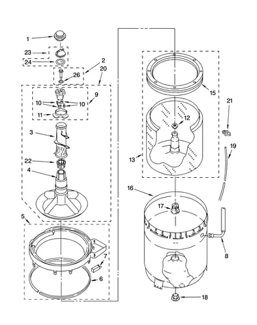 Agitator, basket and tub parts