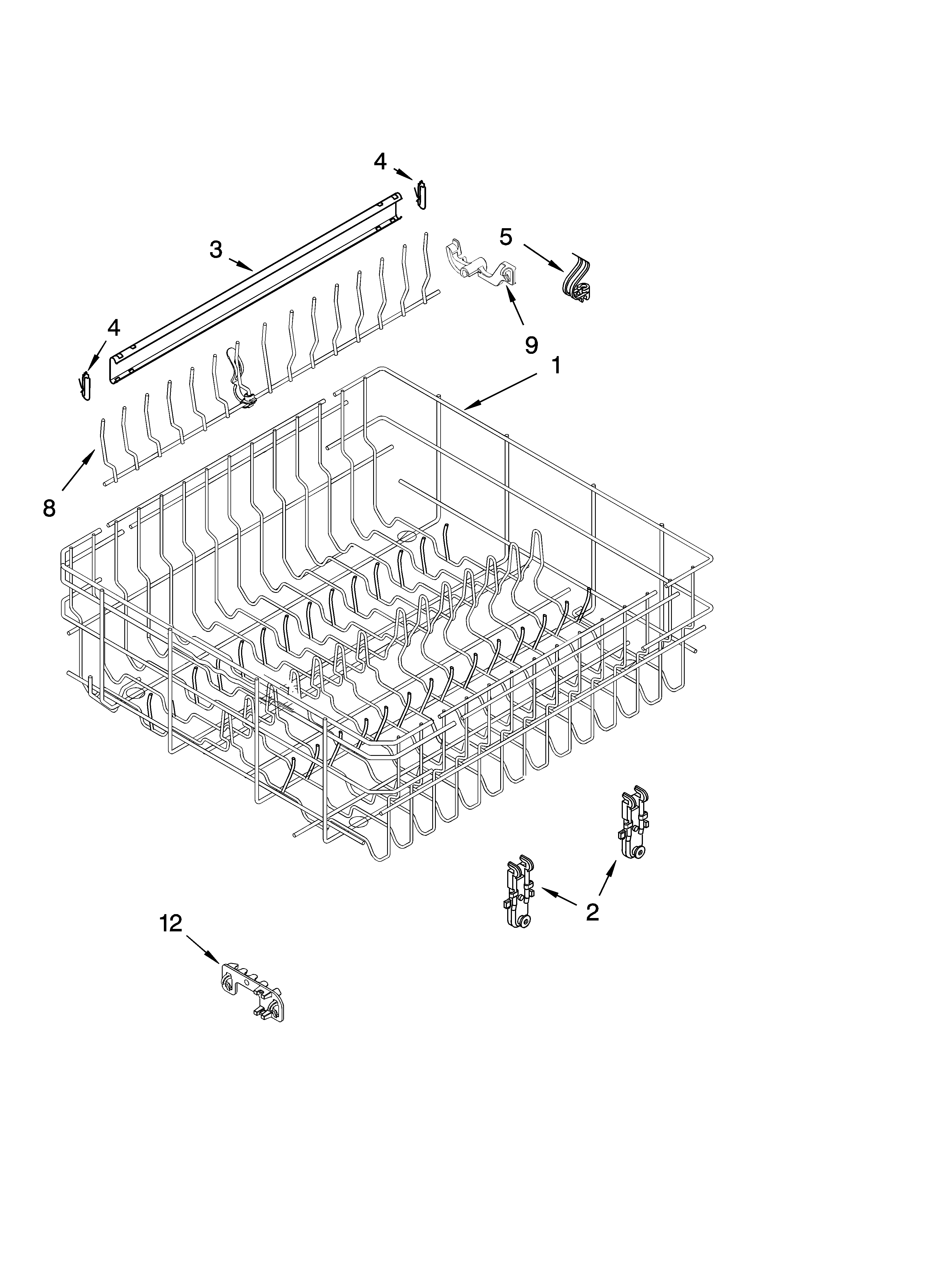 Upper rack and track parts