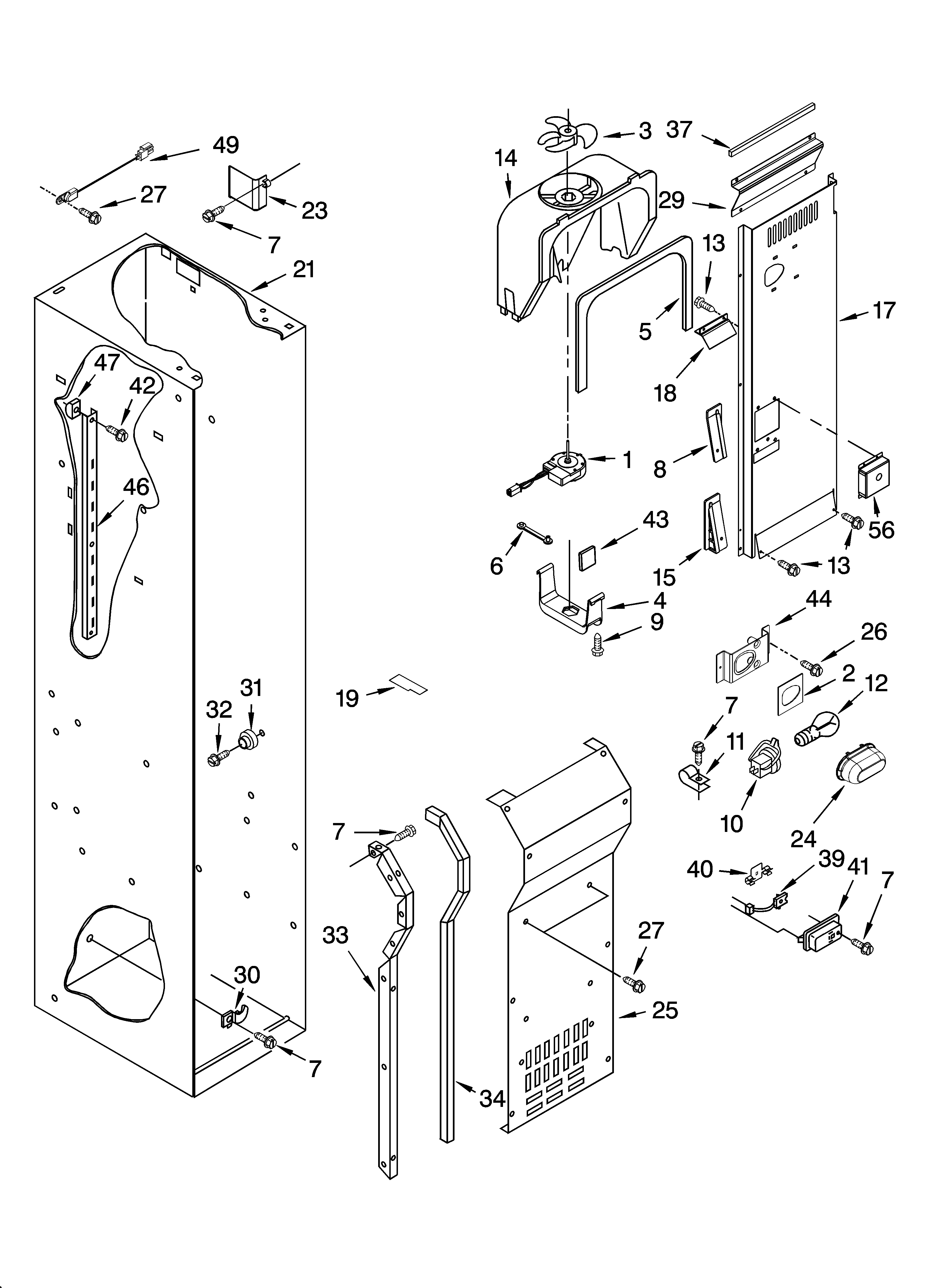 Freezer liner and air flow parts