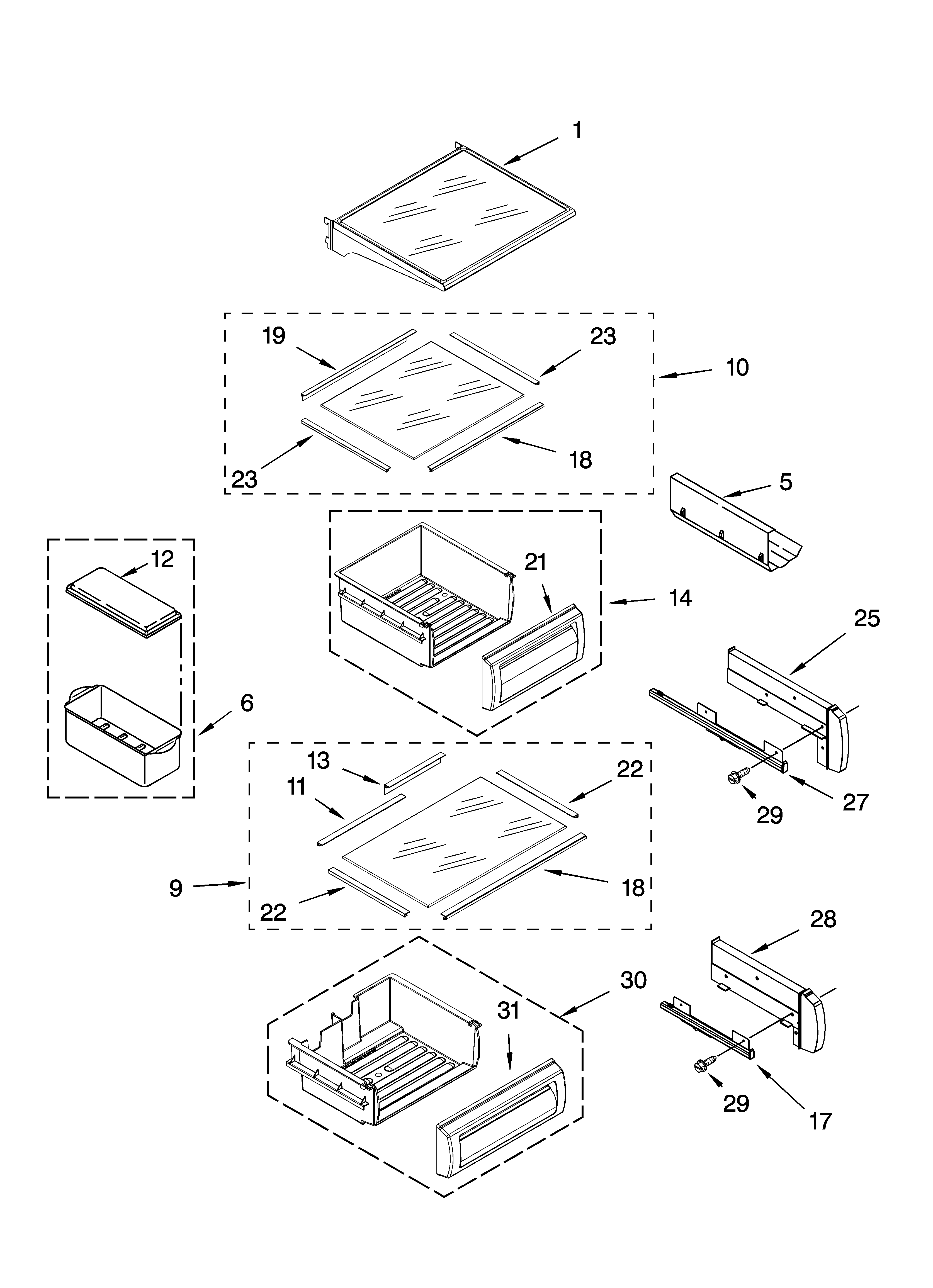 Refrigerator shelf parts