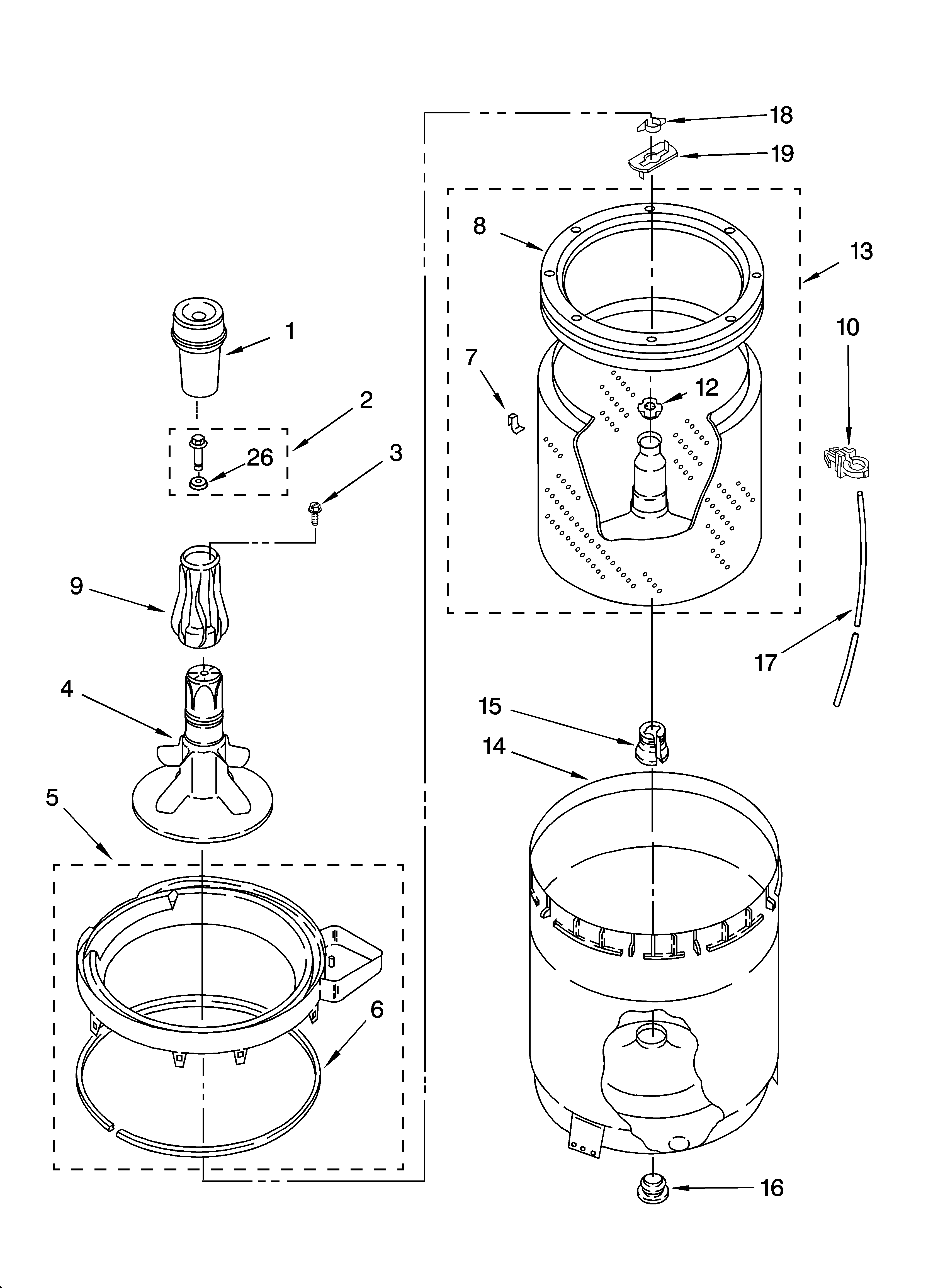 Agitator, basket and tub parts