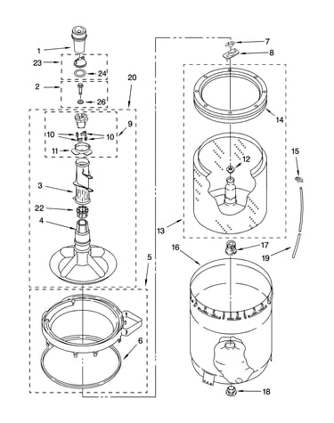 Agitator, basket and tub parts