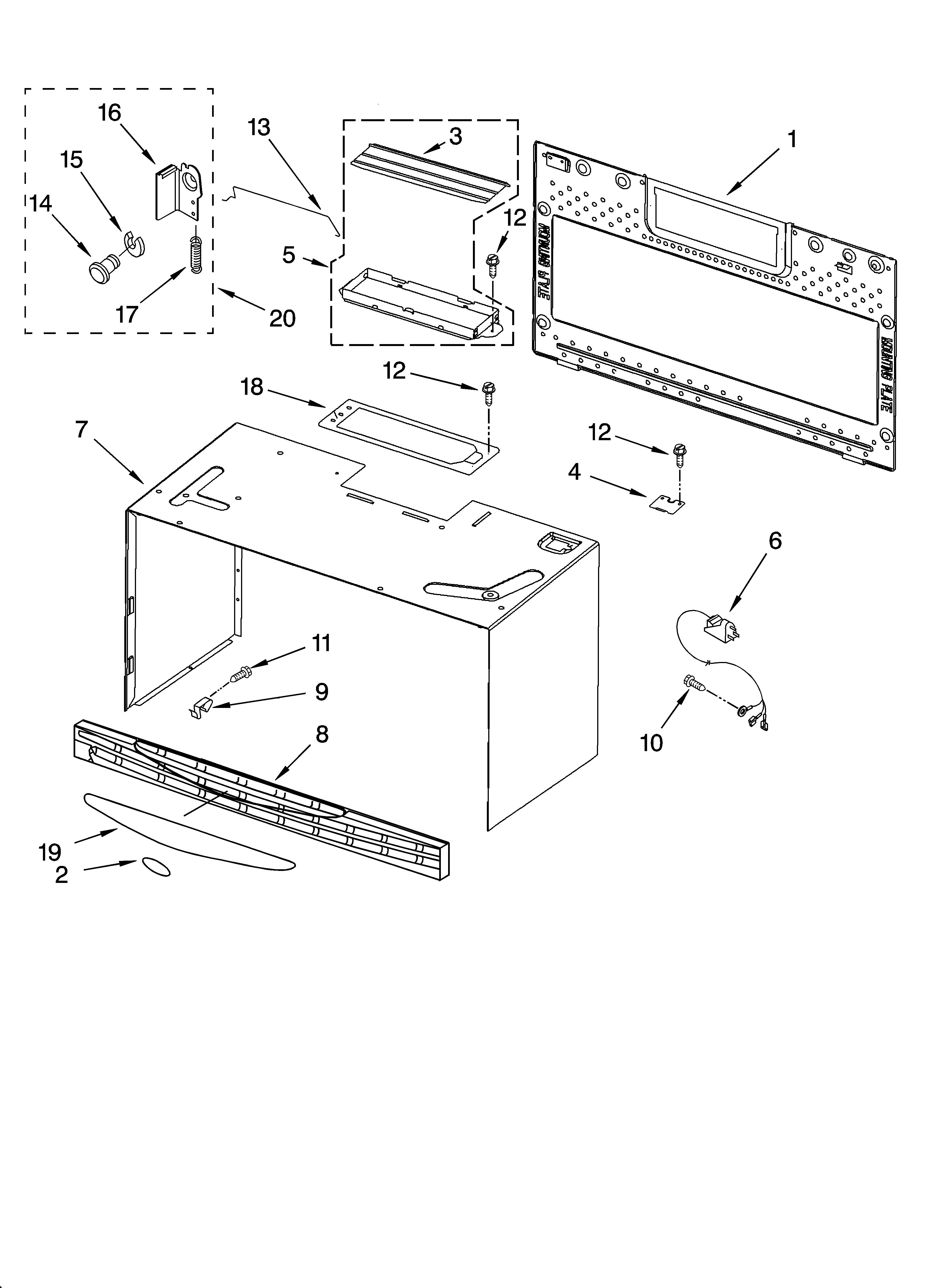 Cabinet and installation parts